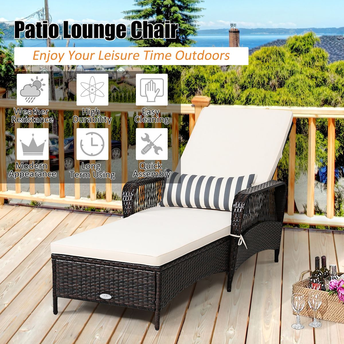 PE Rattan Chaise Lounge Chair with Adjustable Backrest product image