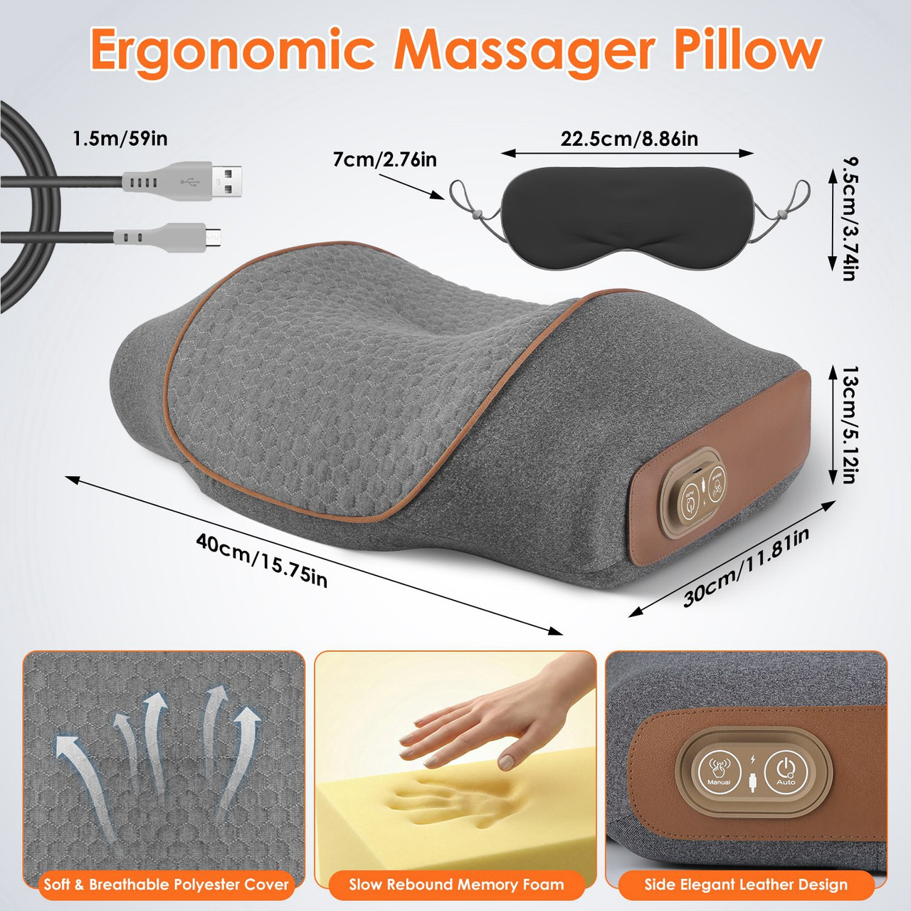 3-in-1 Heated Neck Massage Pillow with Eye Mask product image