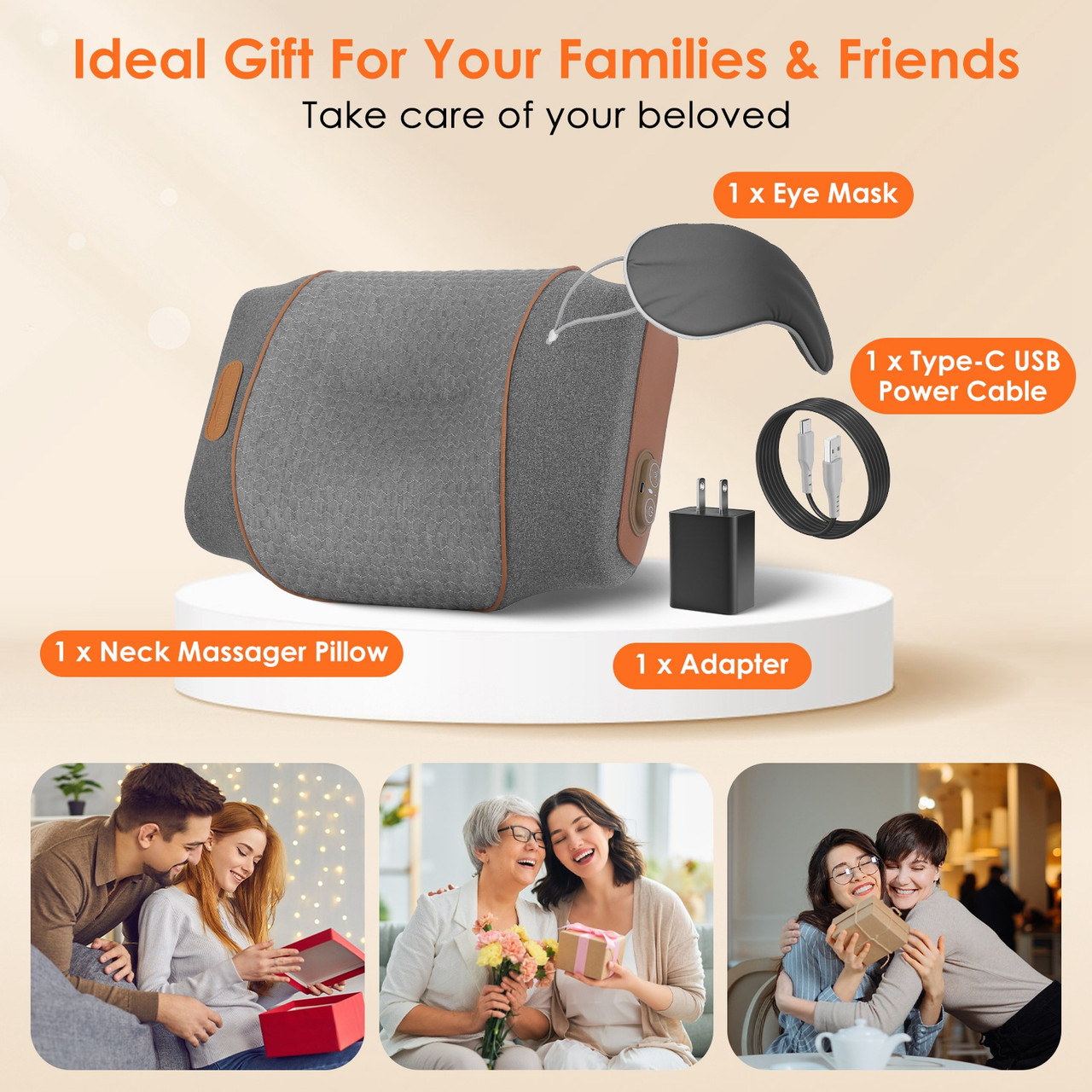 3-in-1 Heated Neck Massage Pillow with Eye Mask product image