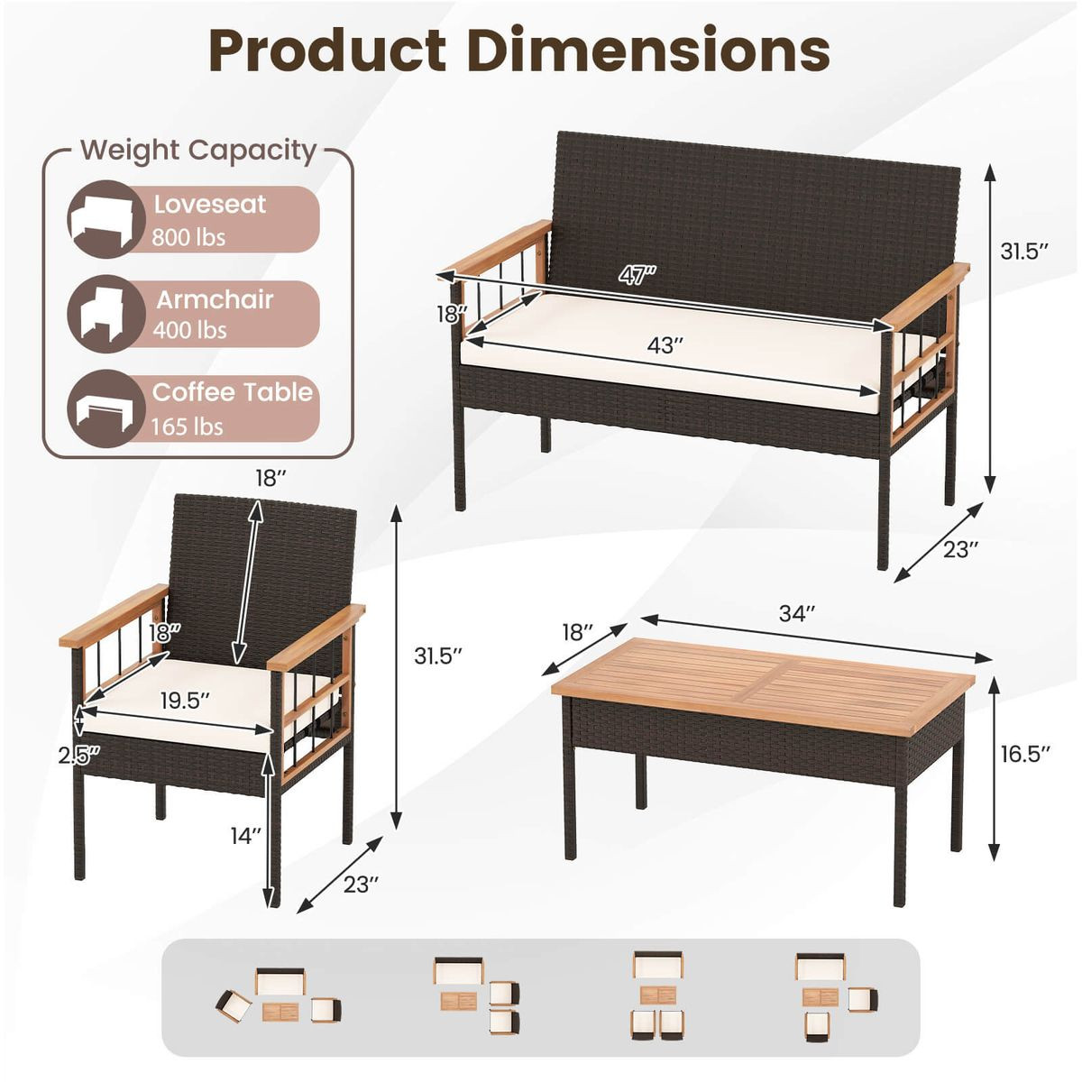 8-Piece Wicker Furniture Set with Coffee Table product image