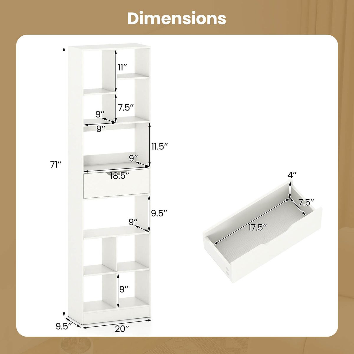 71” Bookcase with Cubes and Pull-Out Drawer product image