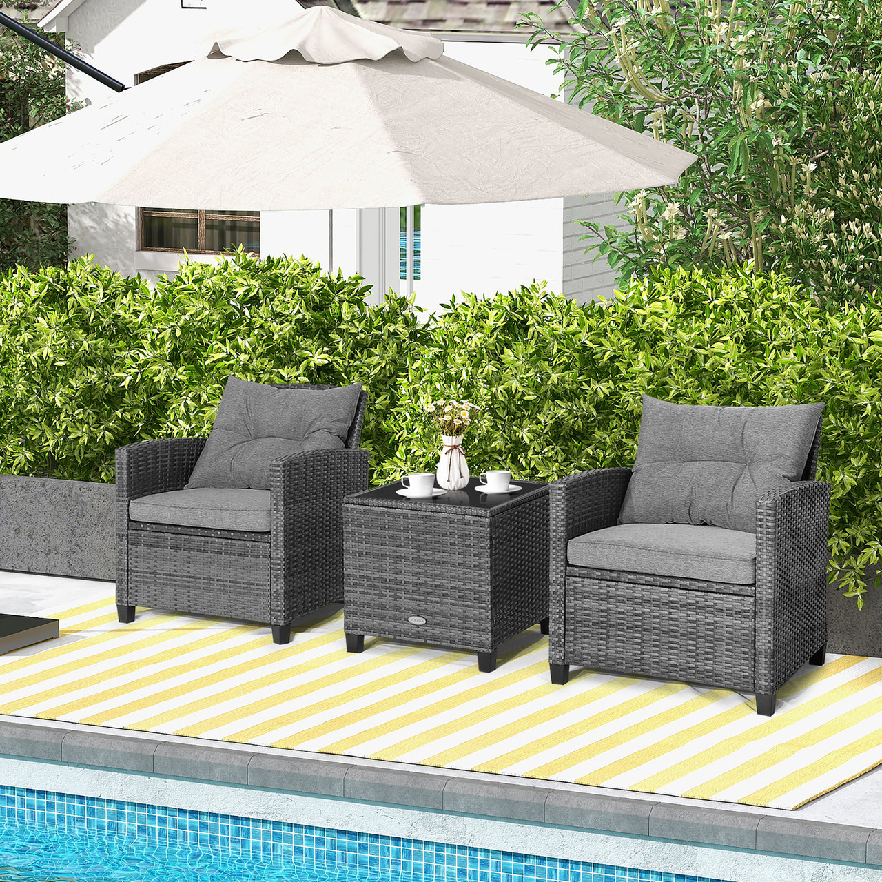 Patio Rattan Furniture Bistro Set (3 Pieces) product image