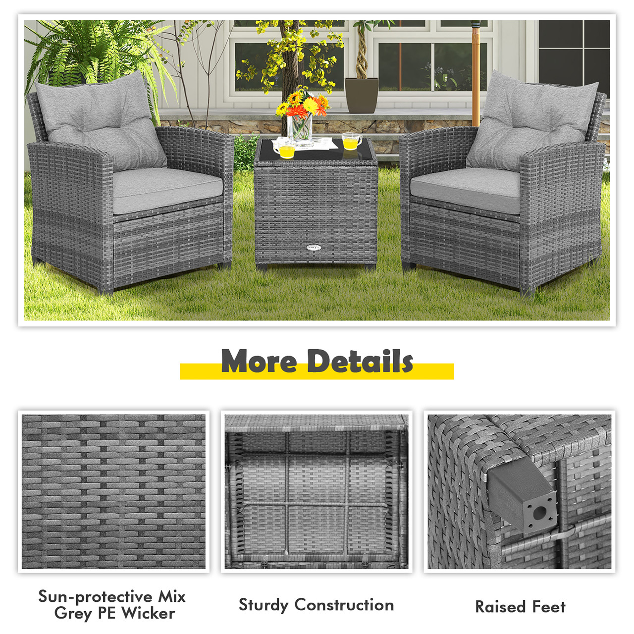 Patio Rattan Furniture Bistro Set (3 Pieces) product image