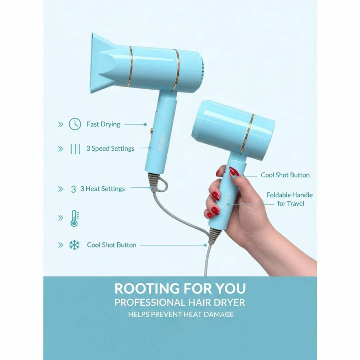 BLISS 1200W Professional Hair Dryer with Concentrator Nozzle product image