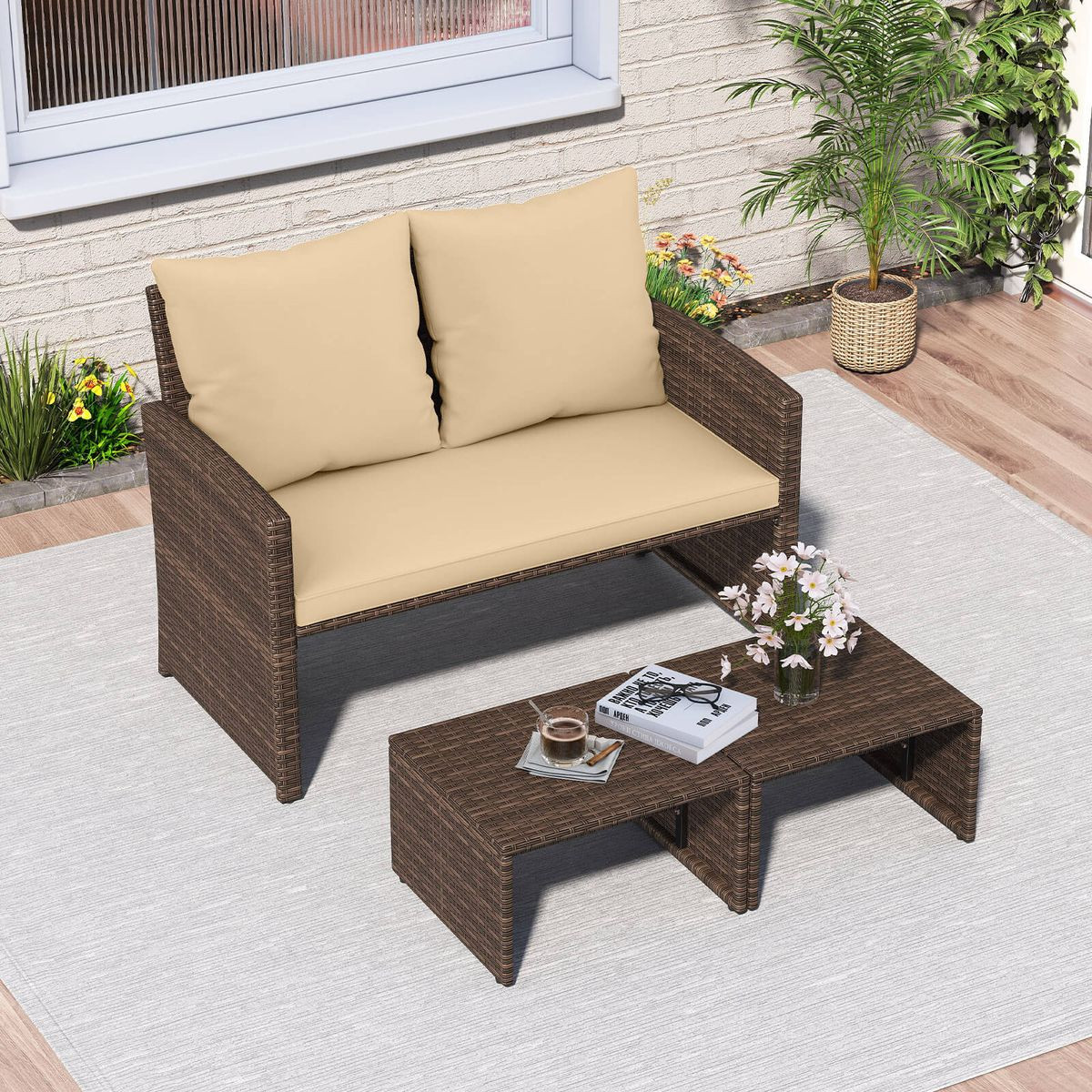 Outdoor Patio Loveseat and Ottoman (3 Piece Set) product image
