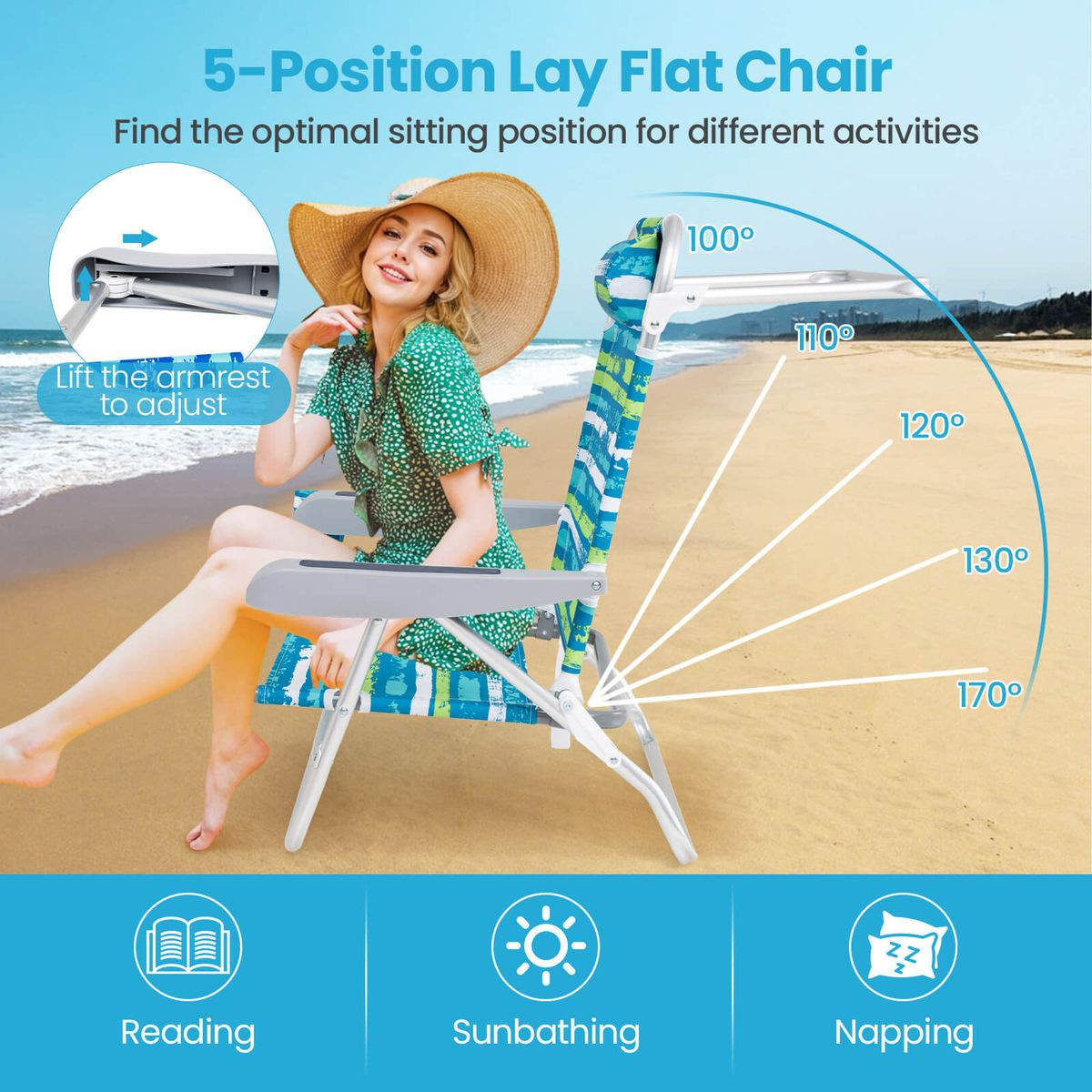 Folding Beach Chair with Cup Holder and Padded Headrest (2-Pack) product image
