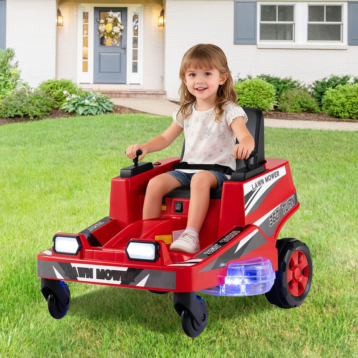 12V Ride-On Lawn Mower with Dual Control Sticks and LED Lights product image