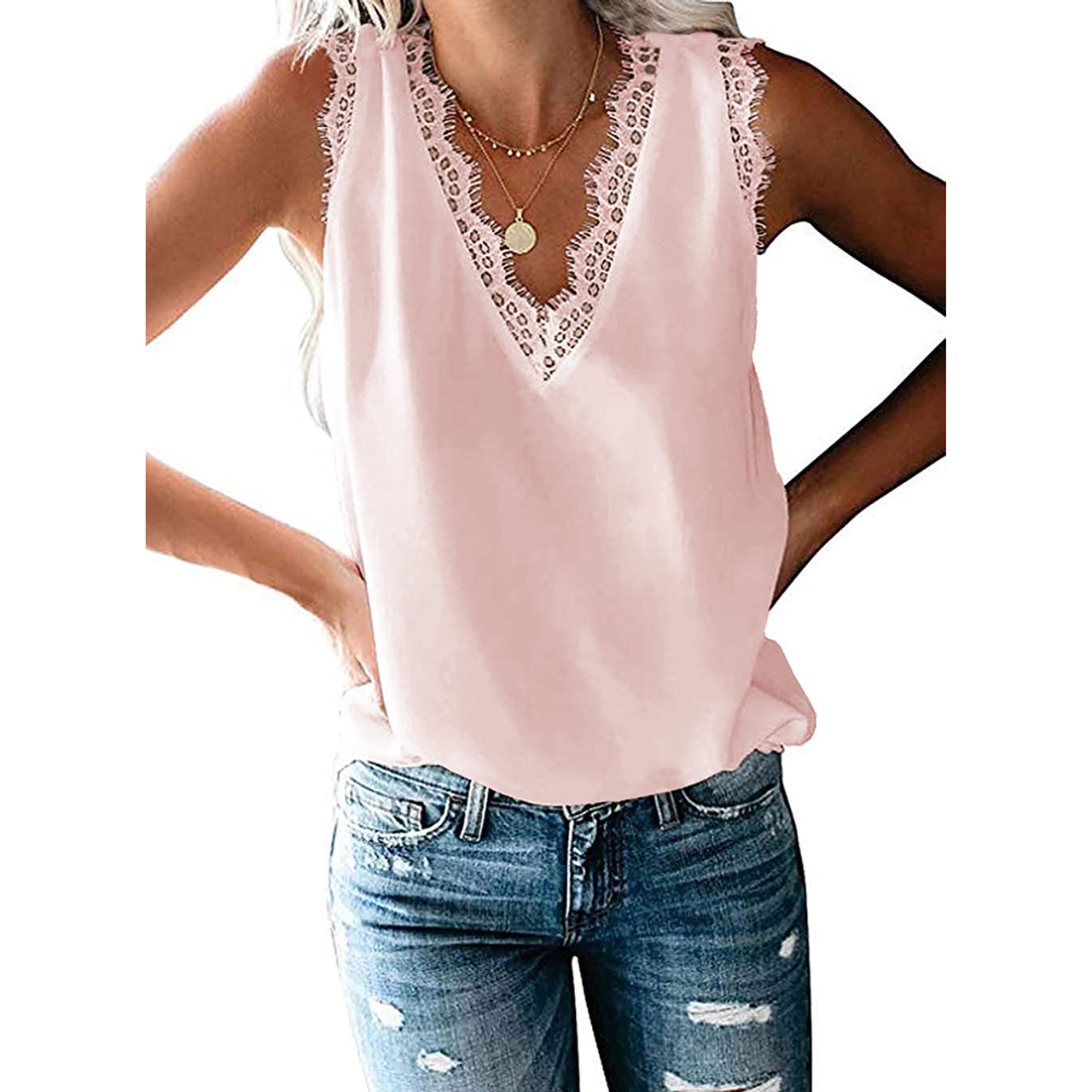 Women's Lace-Trim V-Neck Tank Top product image