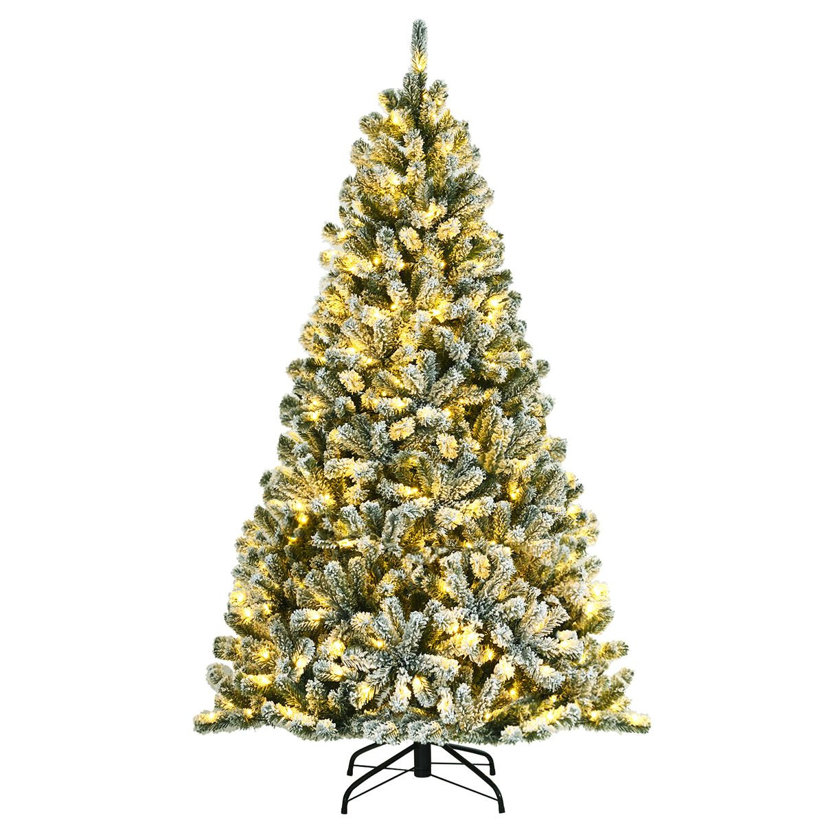 Pre-Lit Snow Flocked Hinged Christmas Tree with Metal Stand product image
