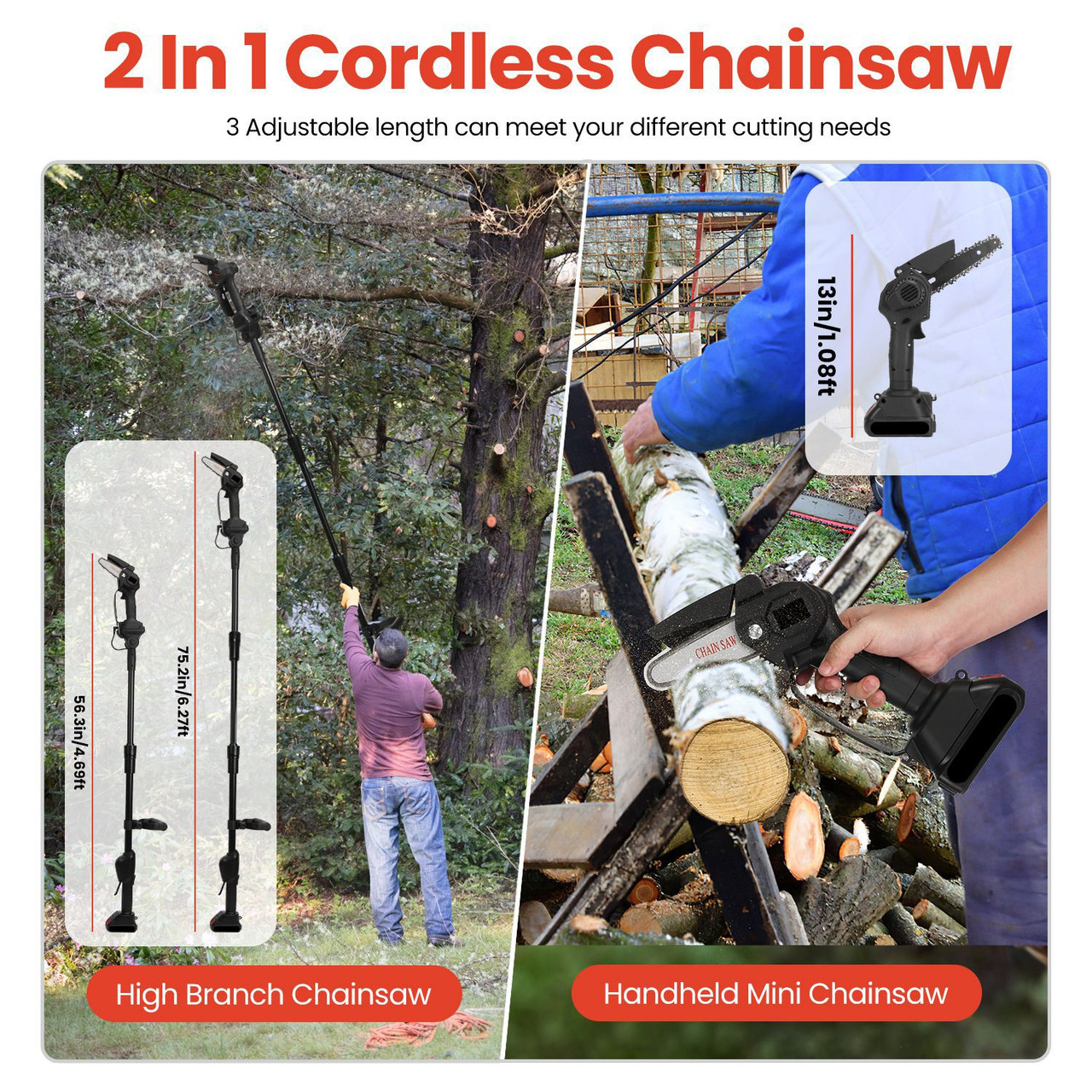 3-in-1 Cordless Electric Pole Saw, Mini Chainsaw, and Grass Trimmer product image