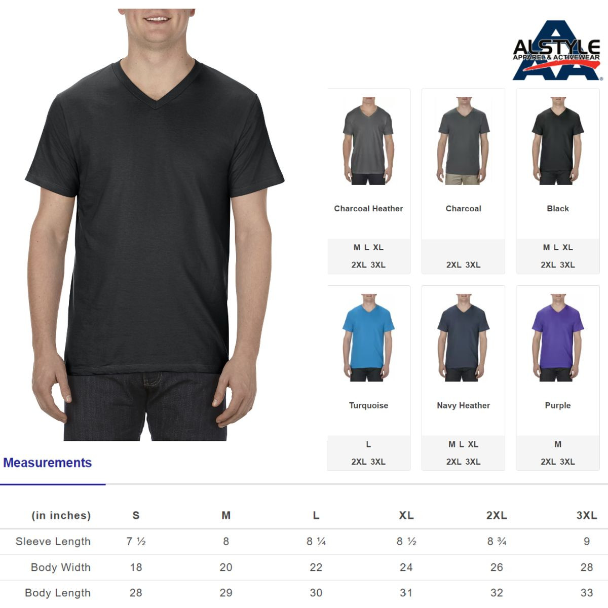 Alstyle Adult Ringspun Cotton V-Neck T-Shirt (Size Small) product image