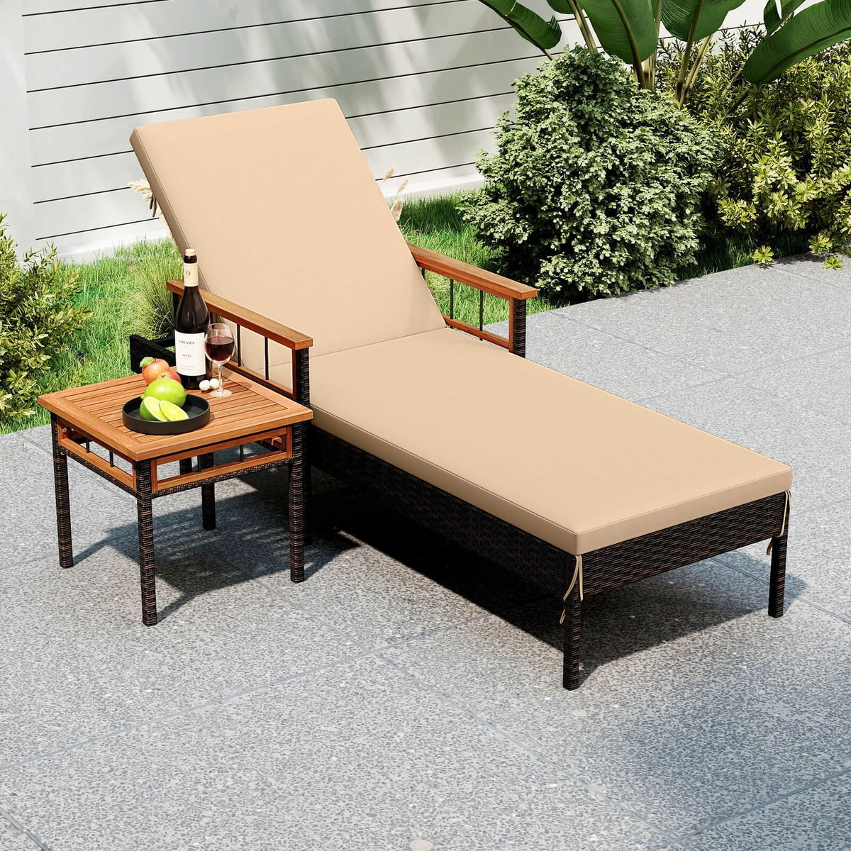 Patio Rattan Chaise Lounge with Side Table product image