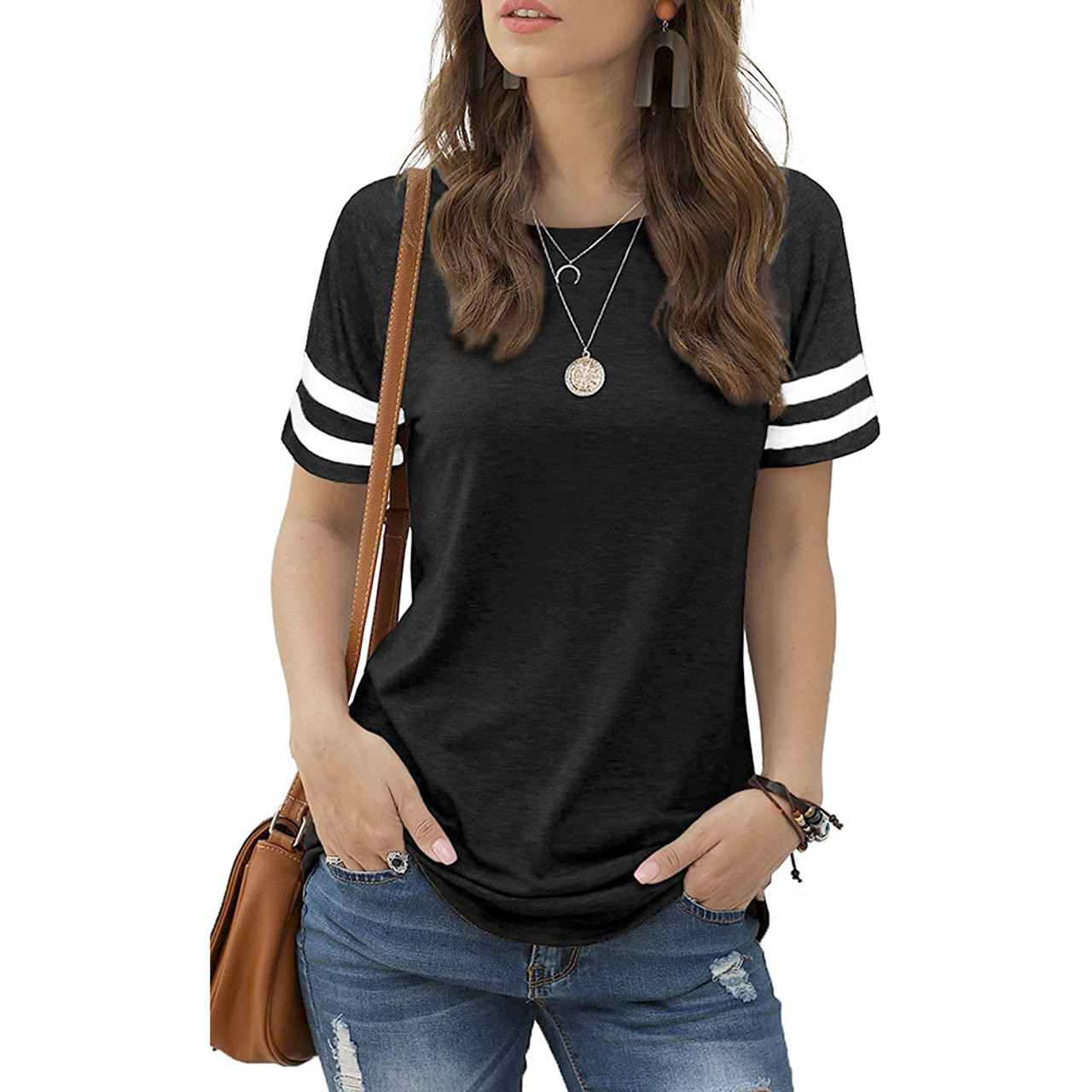 Women's Short-Sleeve Varsity Stripe Casual Summer Top product image