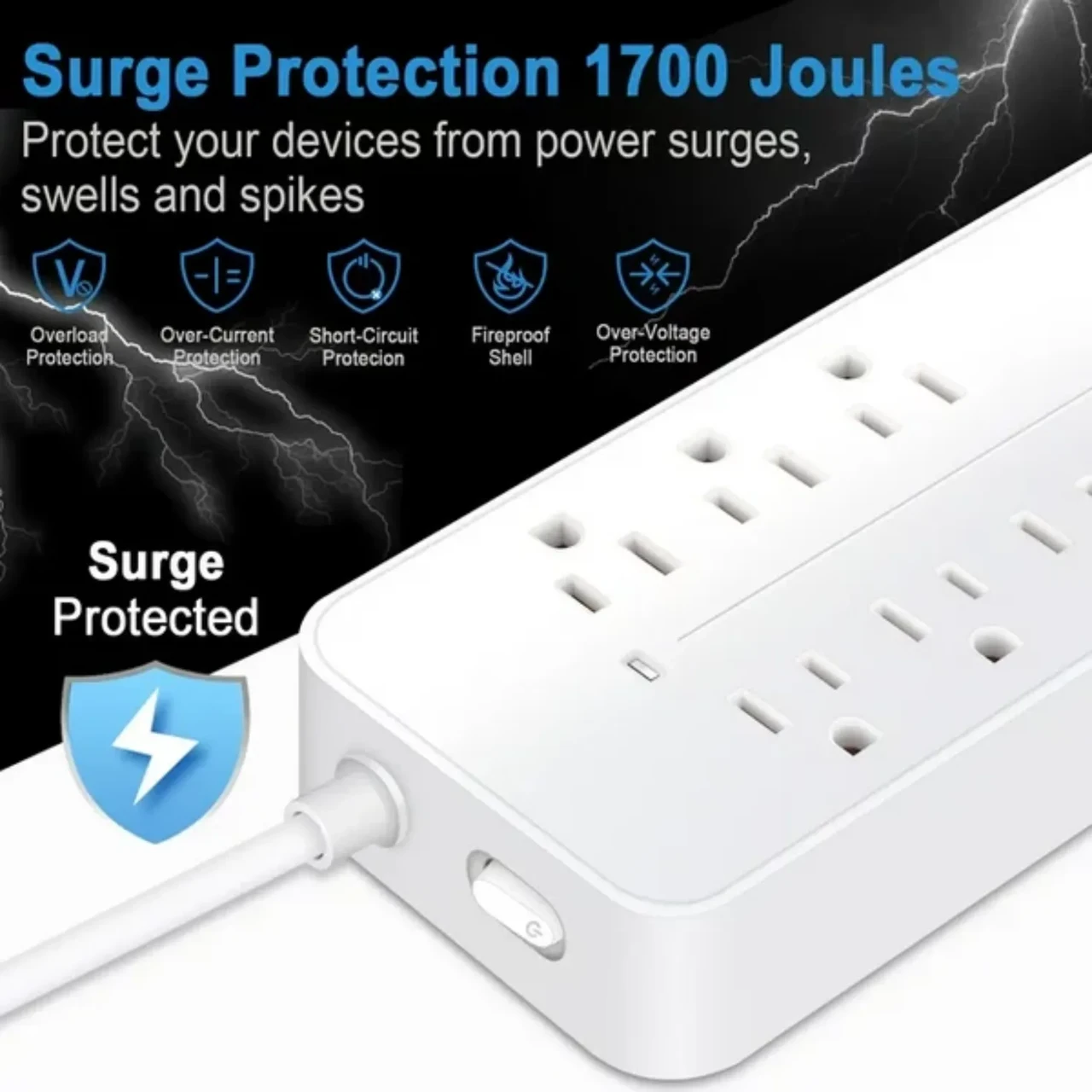 Black 12-in-1 Surge Protector Power Strip (2-Pack) product image