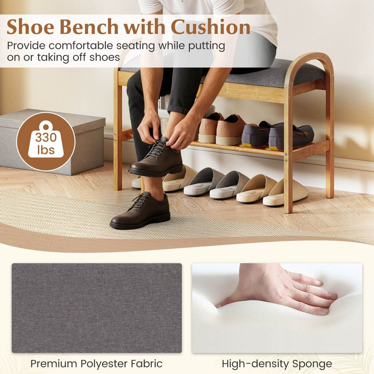 Bamboo Entryway Shoe Bench product image