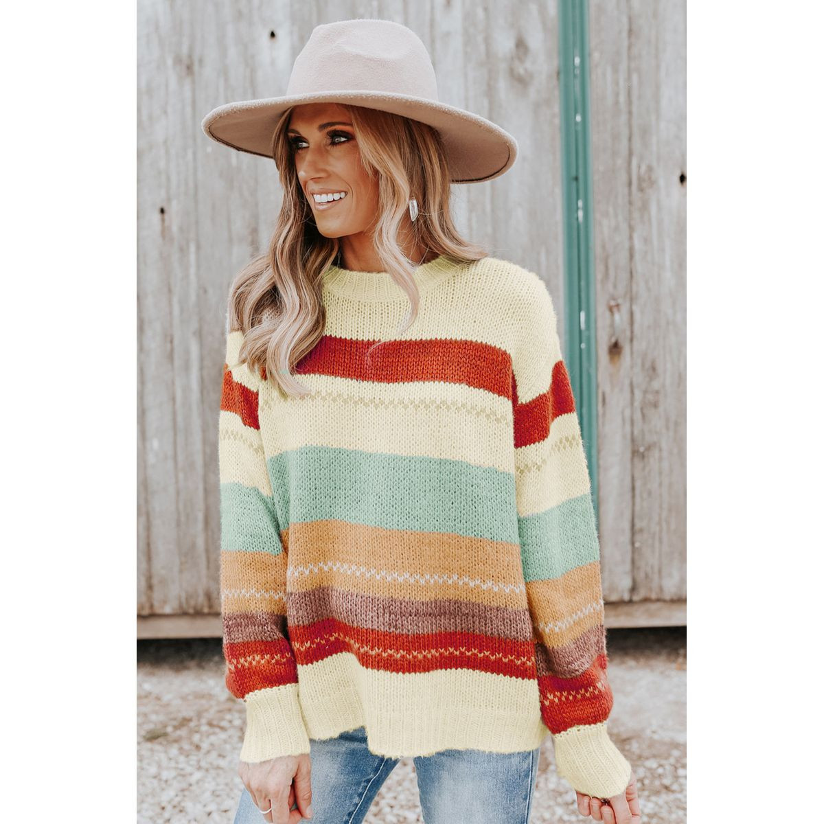 Morgan Crew-Neck Drop-Shoulder Striped Sweater product image