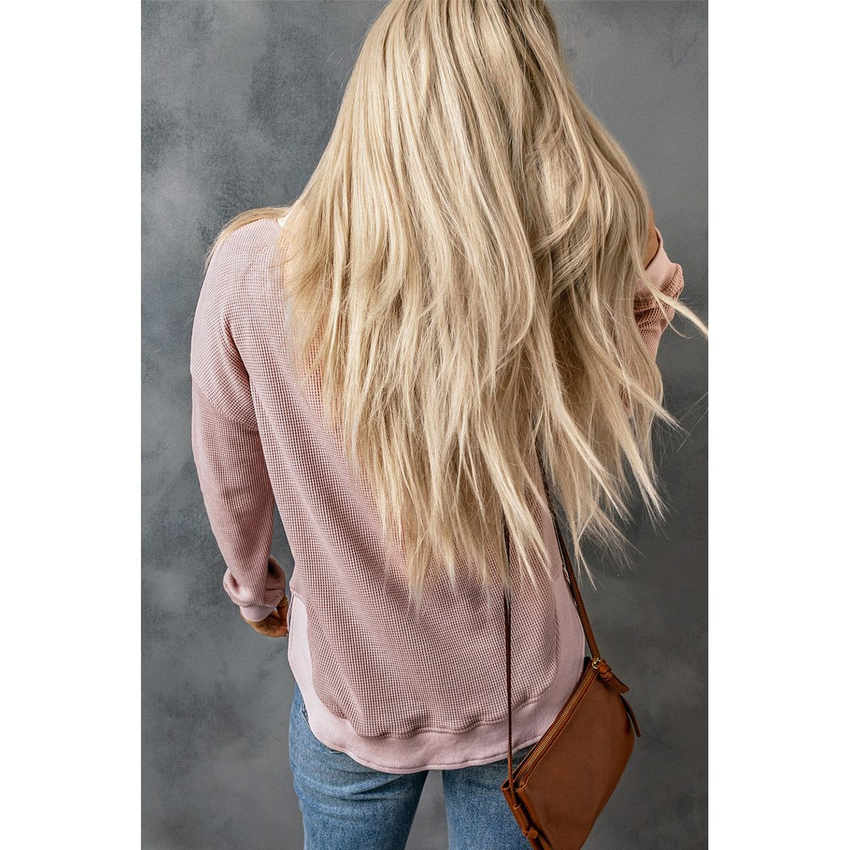 Isabelle Crew Neck Ribbed Trim Waffle Knit Top product image