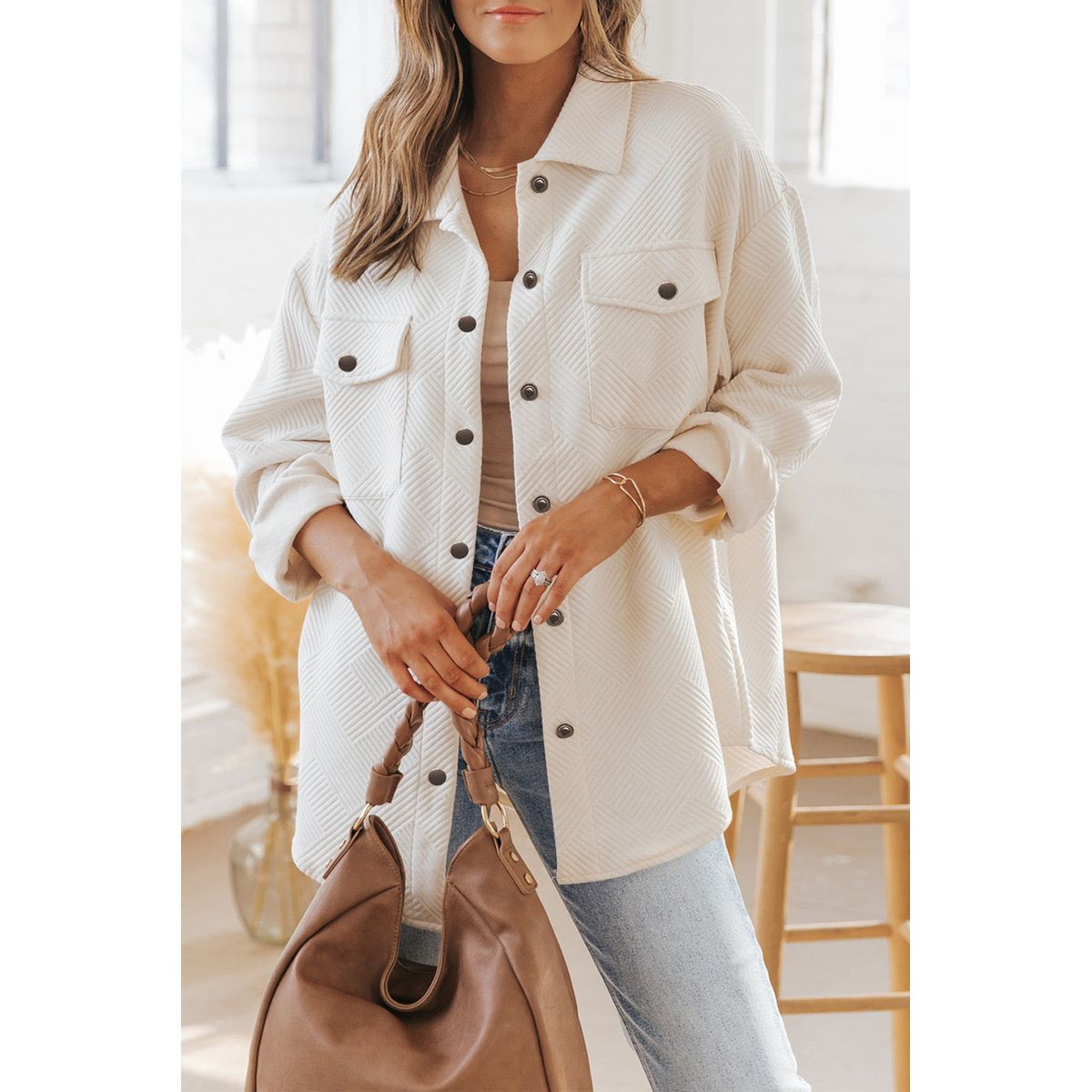 Rosalie Textured Flap Pocket Buttoned Shacket product image