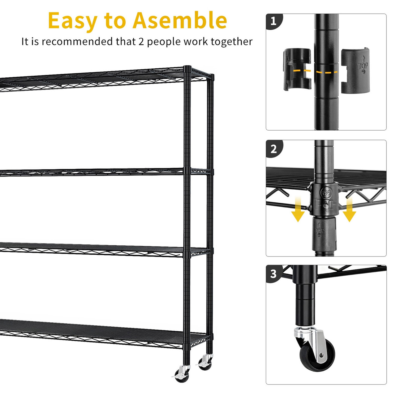 4-Tier Heavy Duty Wire Shelf Rack with Wheels product image