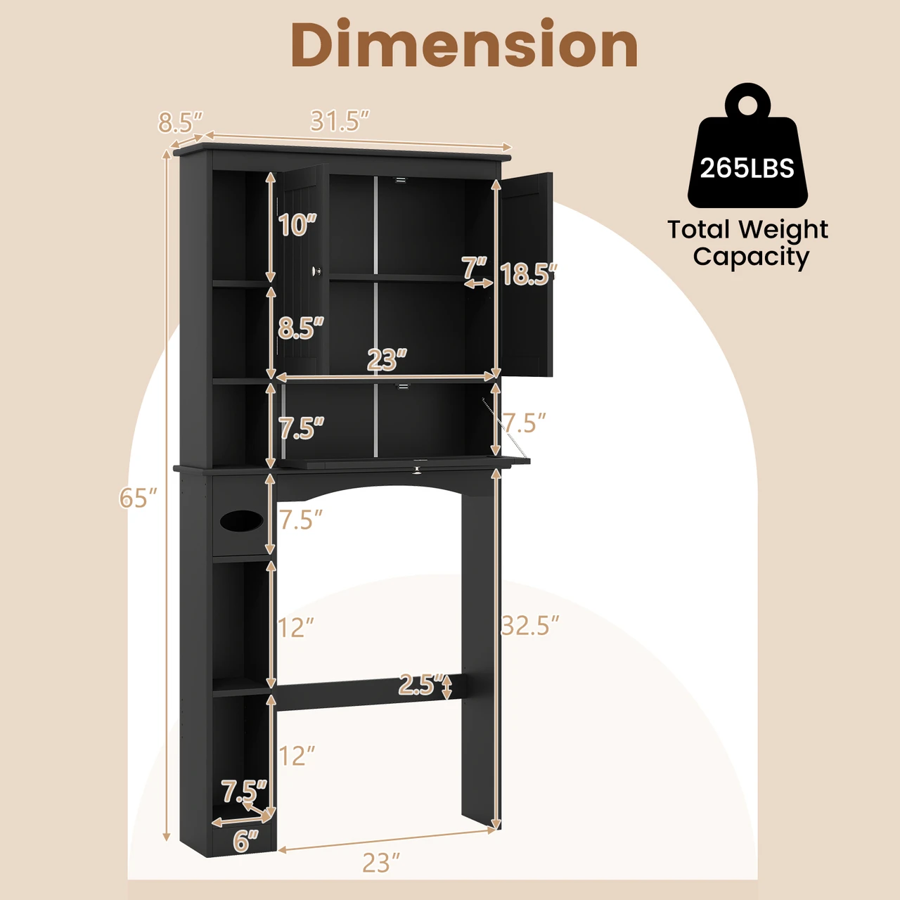 Over the Toilet Storage Cabinet with Toilet Paper Holder product image