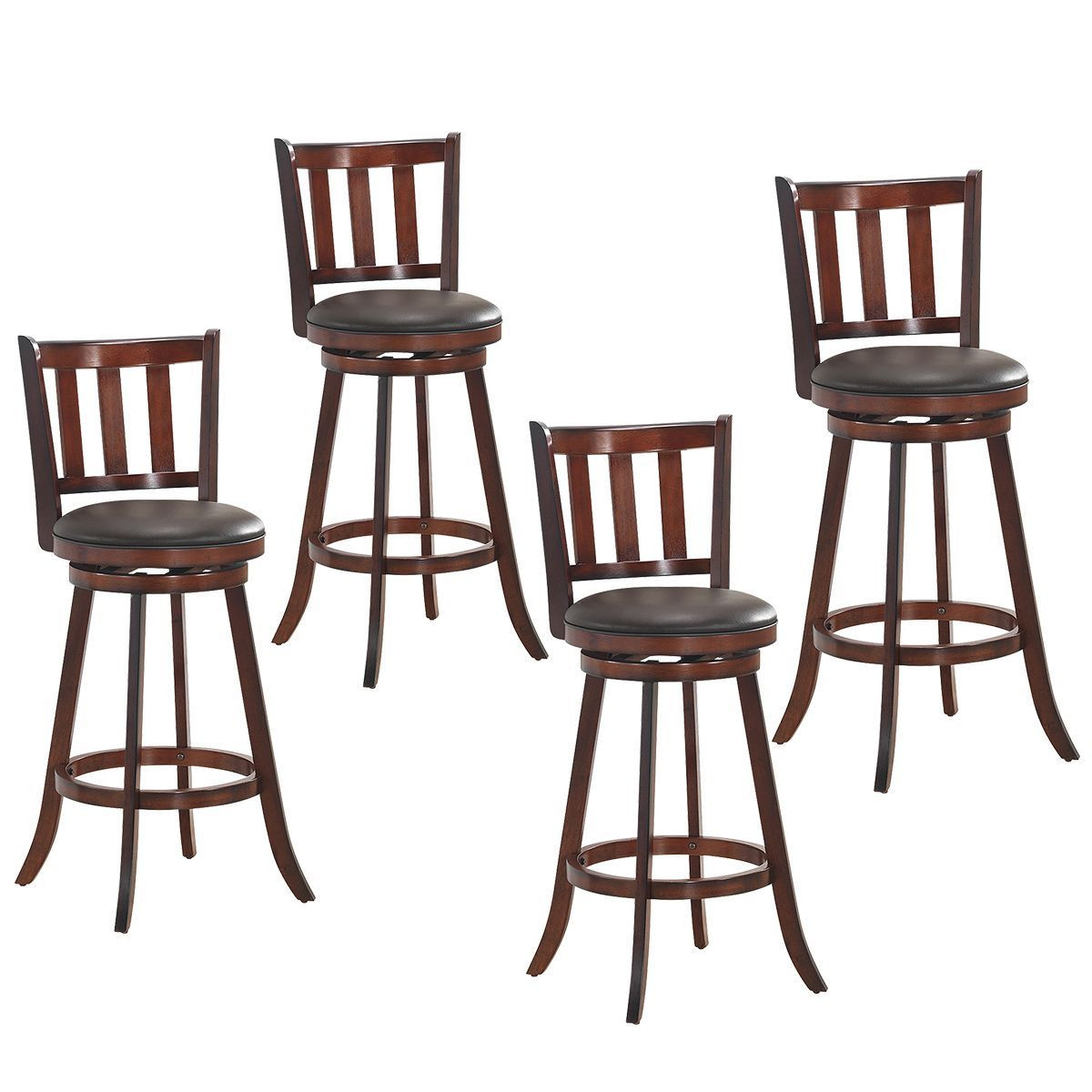 Brown Wood Leather Padded  Swivel Bar Stools (2 or 4 Pack) product image