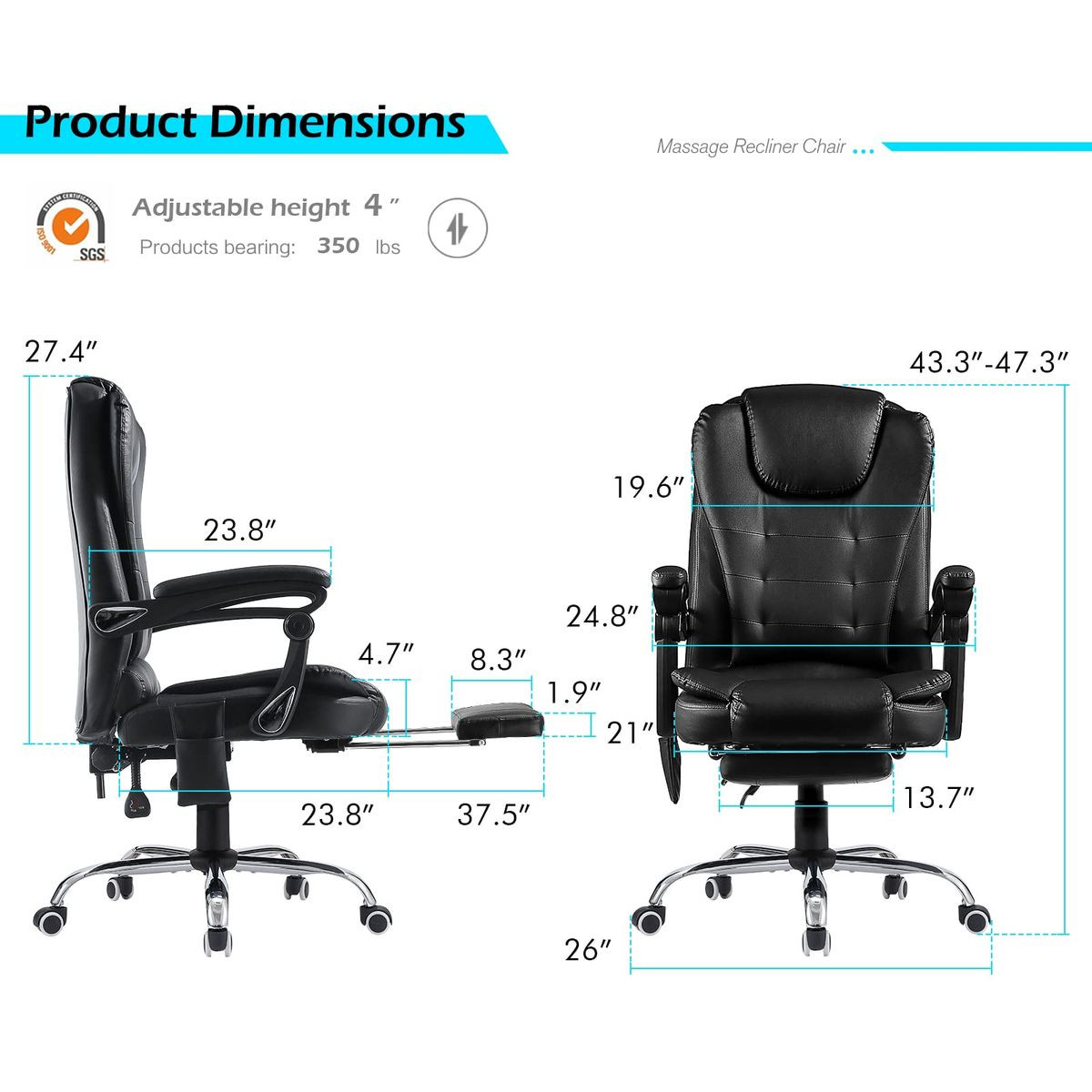 Ergonomic Reclining Office Chair with Optional Footrest product image