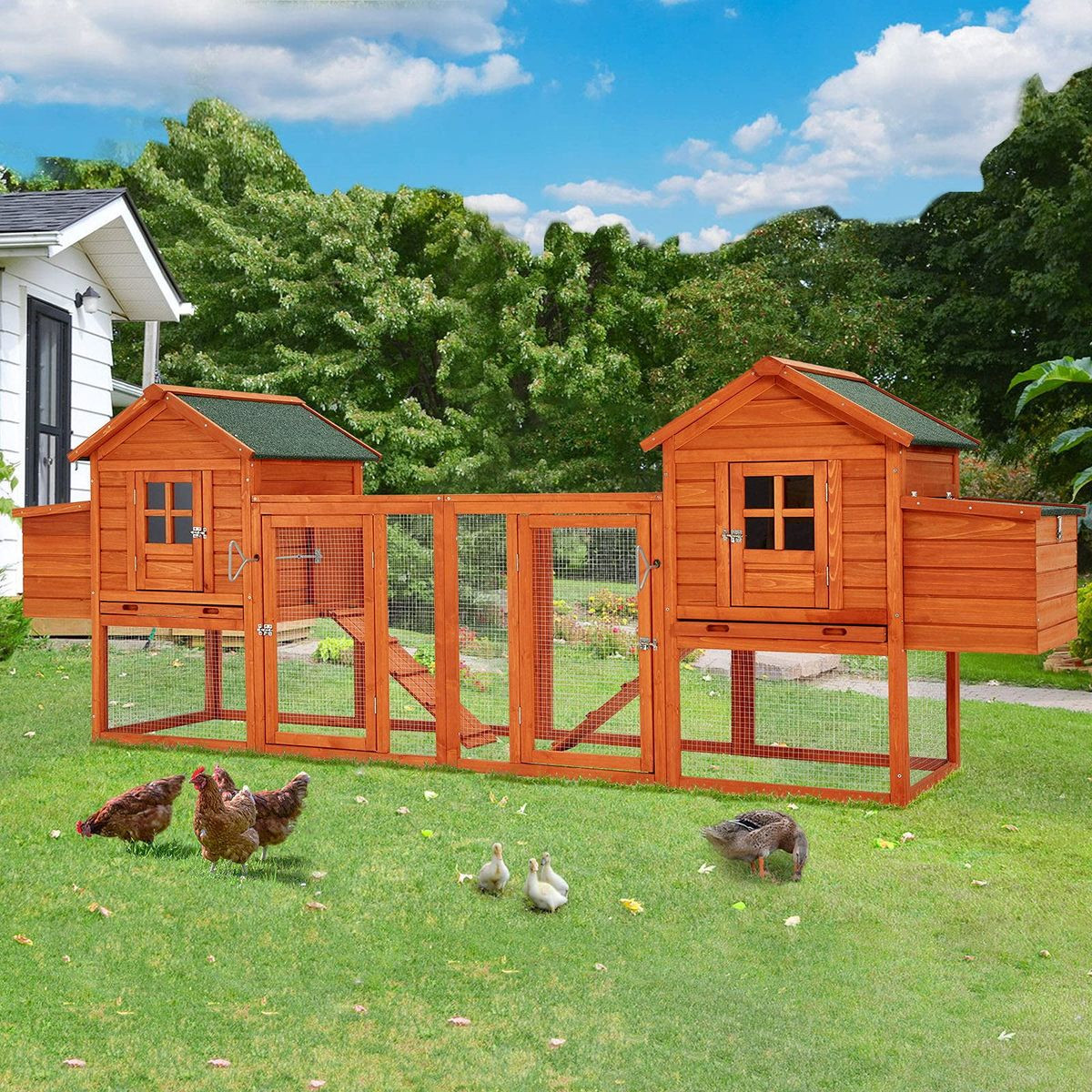144” Large Wooden Chicken Coop with Ramps and Nesting Boxes product image