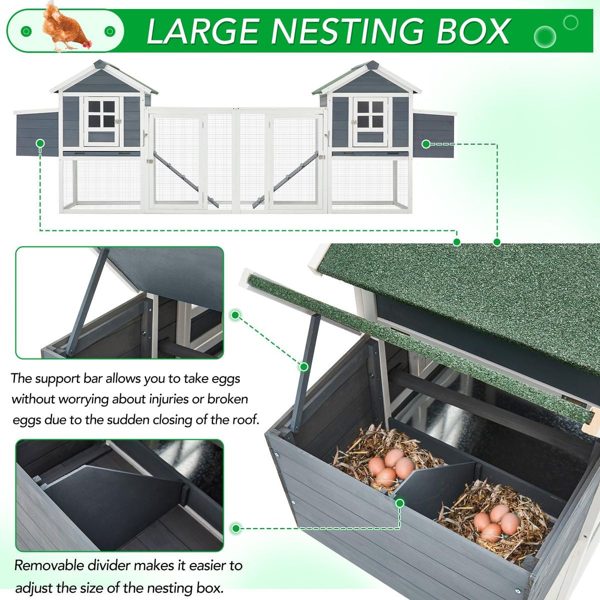144” Large Wooden Chicken Coop with Ramps and Nesting Boxes product image