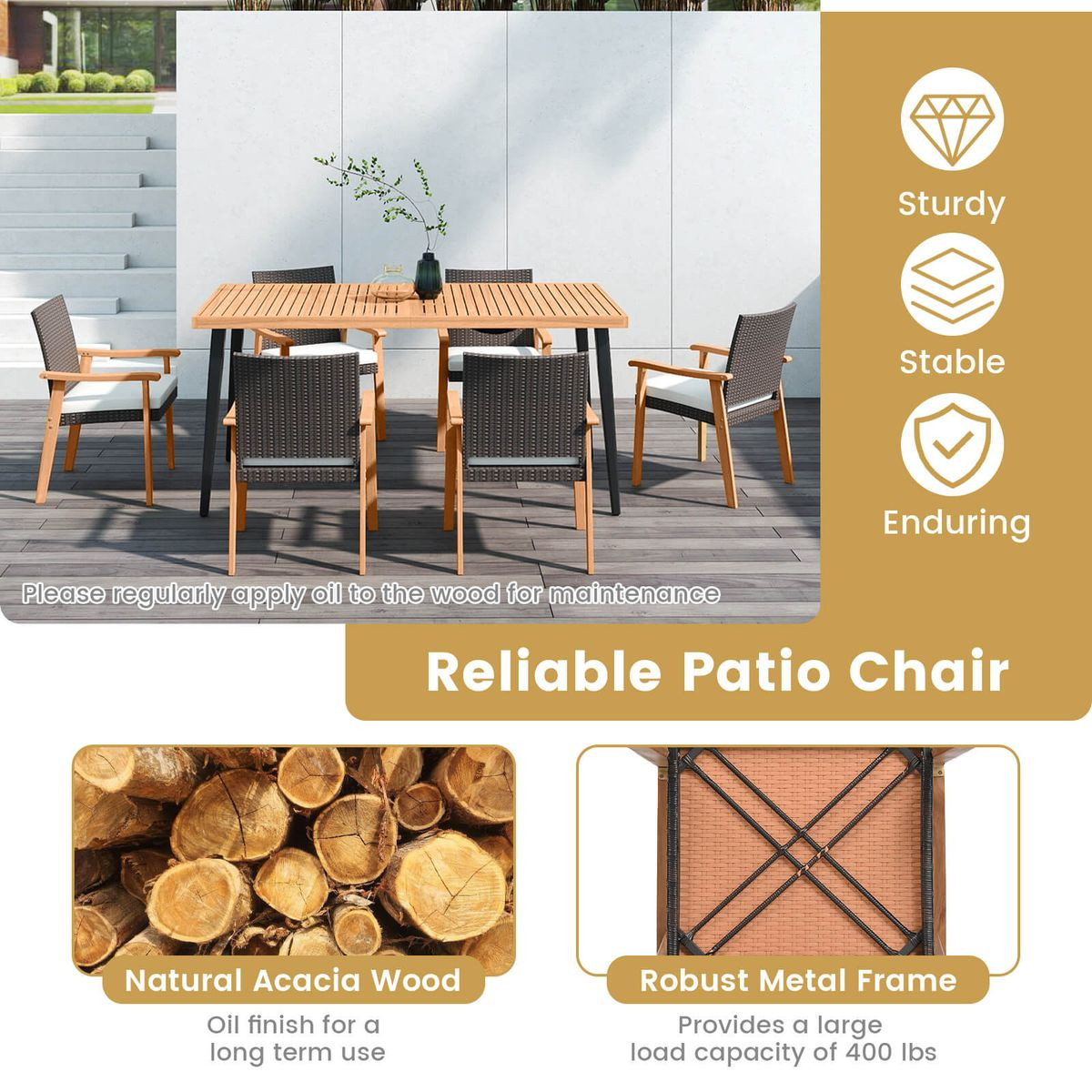 Metal Frame Patio Dining Chair with Cushion (Set of 2 or 4) product image
