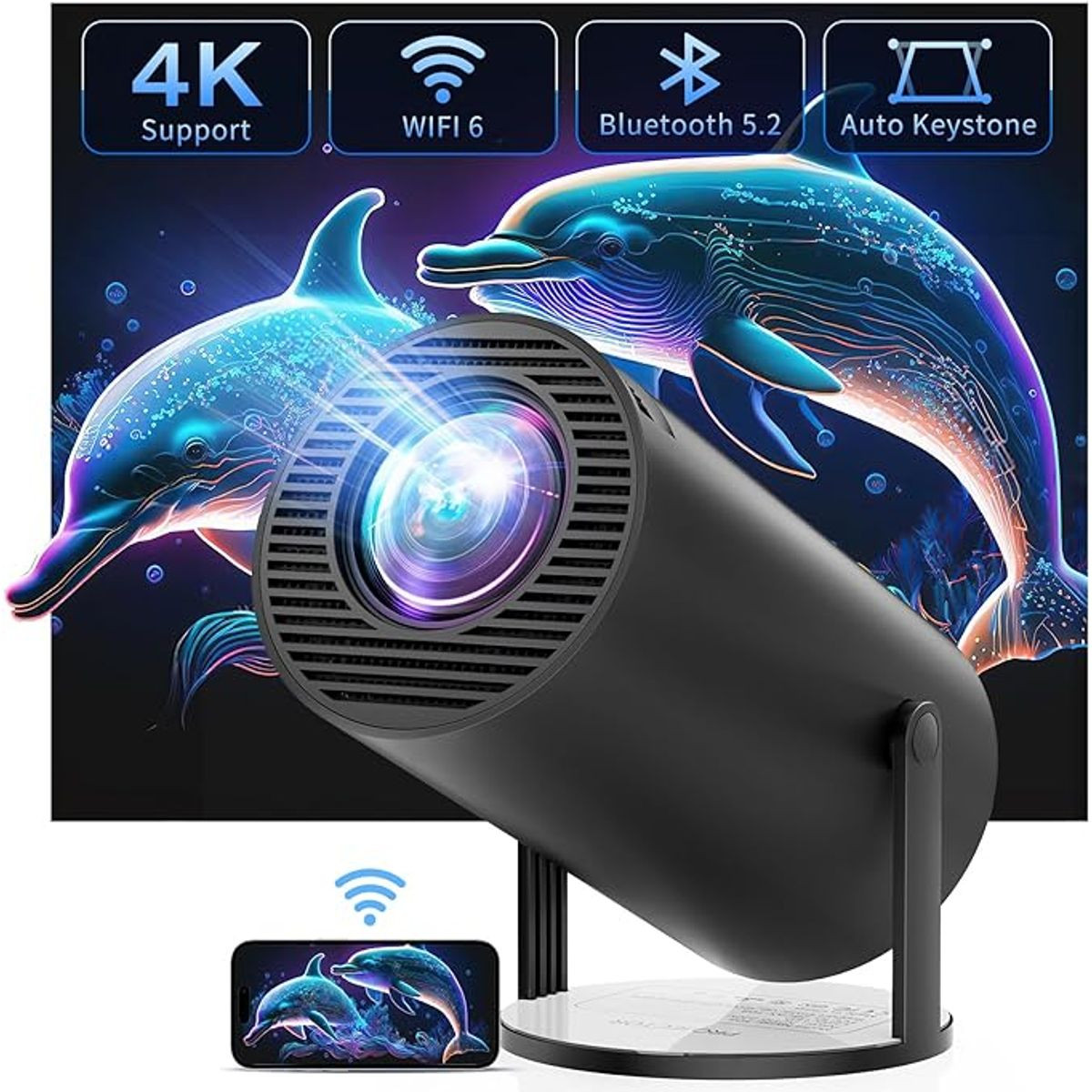 Clokowe 4K Mini Projector with WiFi Bluetooth and 180° Rotation product image