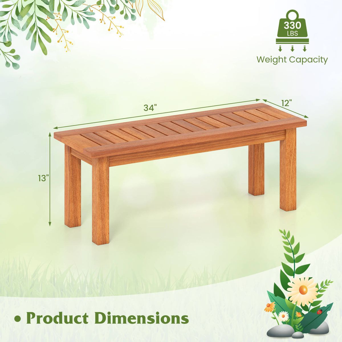 2-Person Outdoor Backless Bench With Slatted Top product image