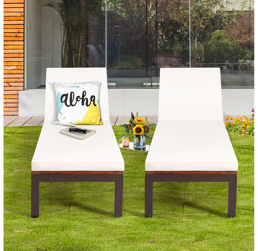 Acacia Wood Beige Cushioned Rolling Lounge Chairs (set Of 2) product image