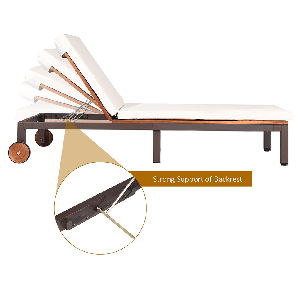 Acacia Wood Beige Cushioned Rolling Lounge Chairs (set Of 2) product image