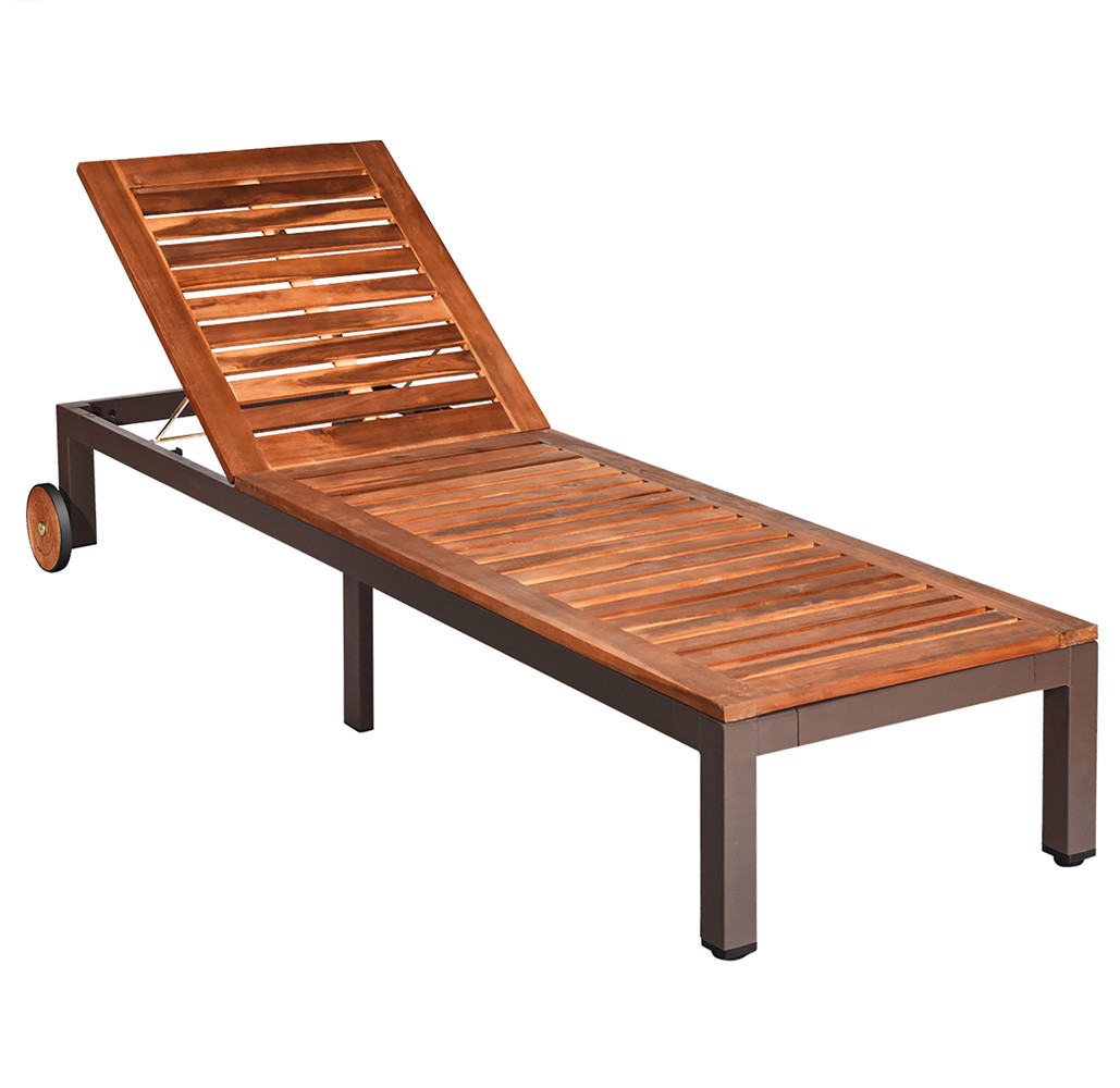 Acacia Wood Beige Cushioned Rolling Lounge Chairs (set Of 2) product image