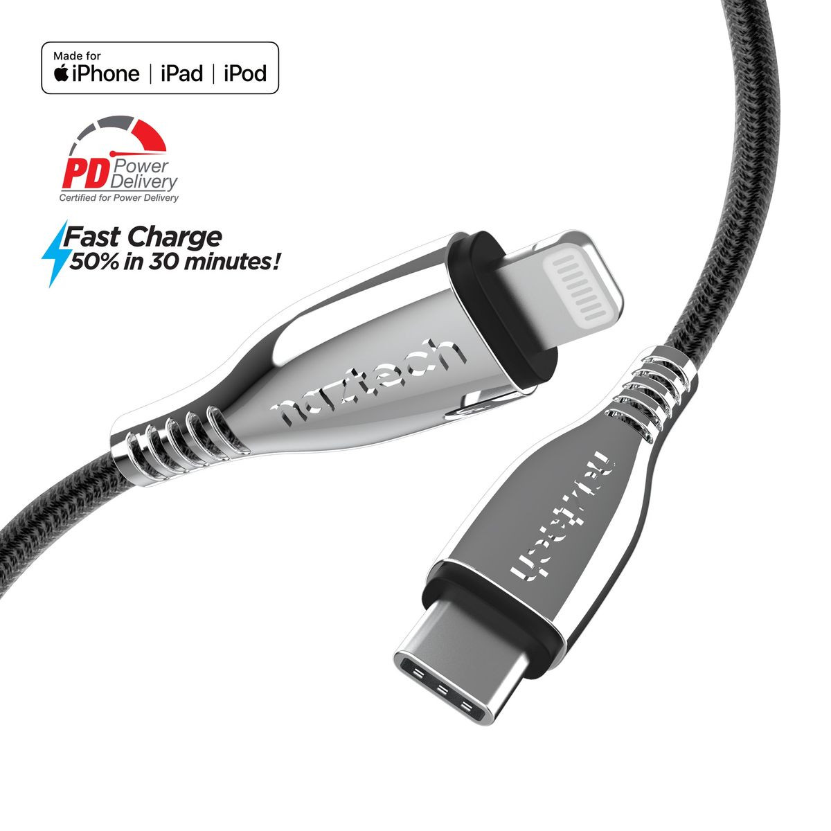 Naztech Titanium USB-C to Lightning Braided Cable product image