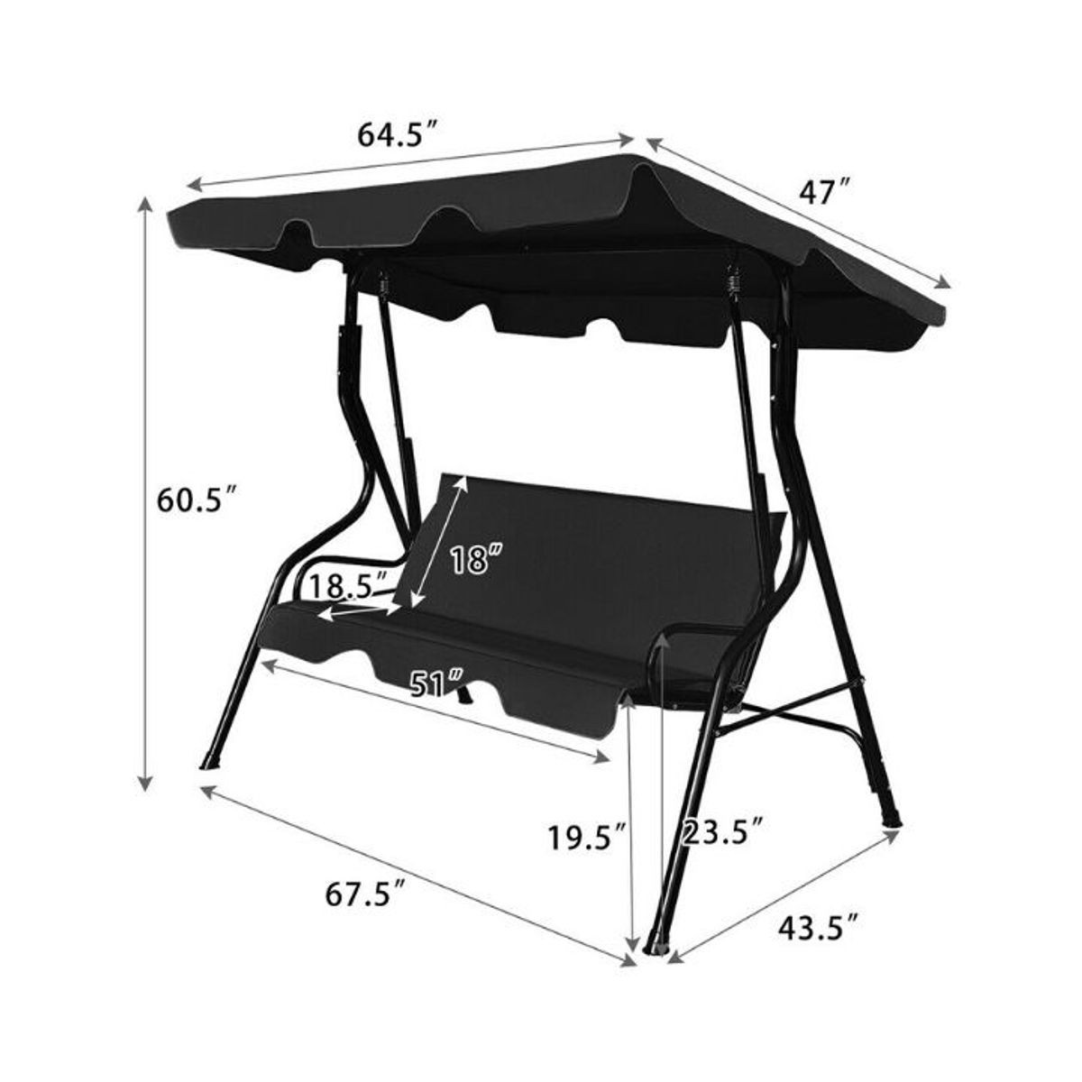 3-Seat Patio Canopy Glider Swing product image