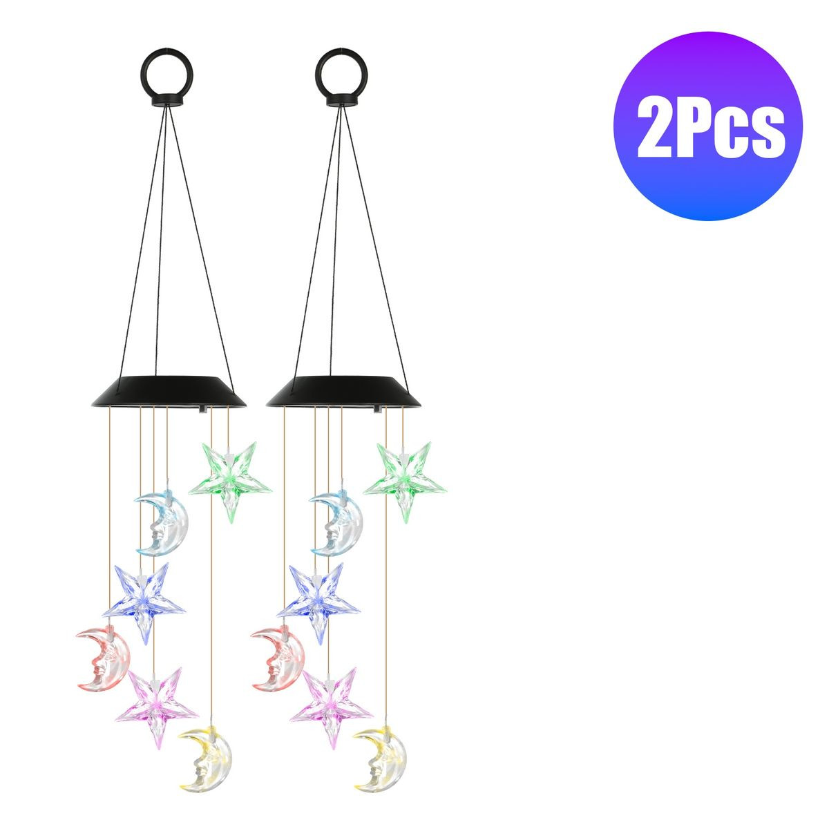 Solar Color-Changing  Moon & Star Wind Chime (1 or 2-Pack) product image