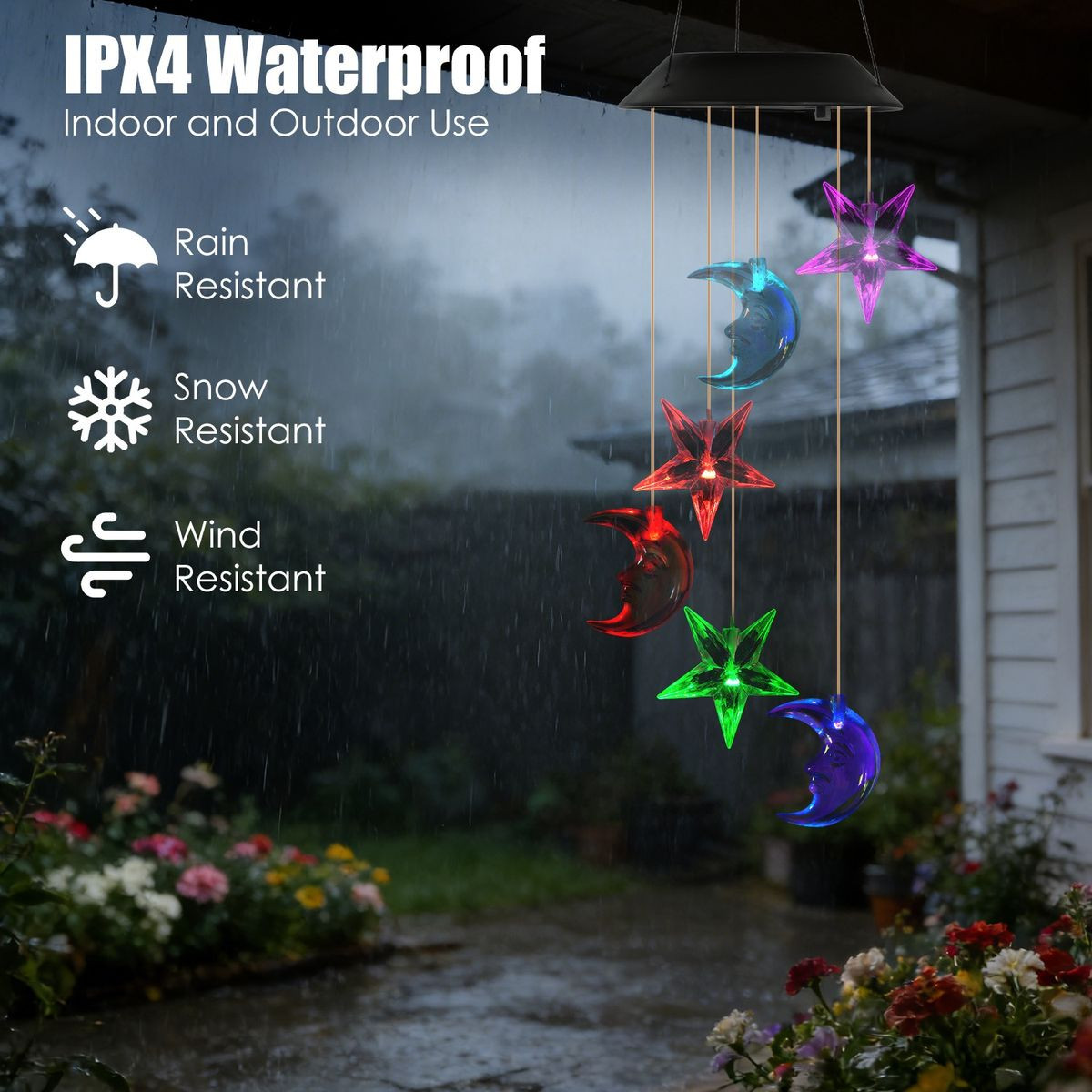 Solar Color-Changing  Moon & Star Wind Chime (1 or 2-Pack) product image