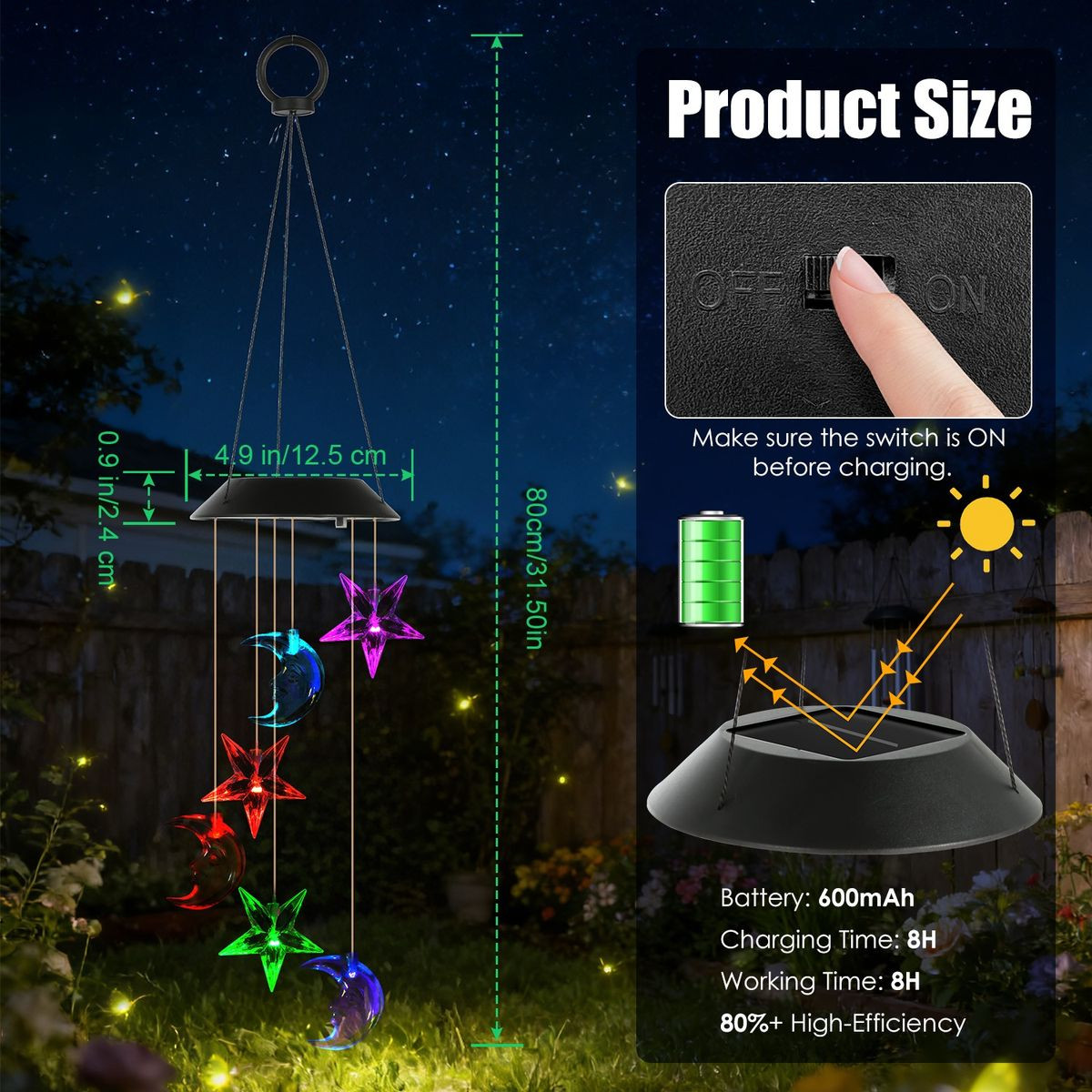 Solar Color-Changing  Moon & Star Wind Chime (1 or 2-Pack) product image