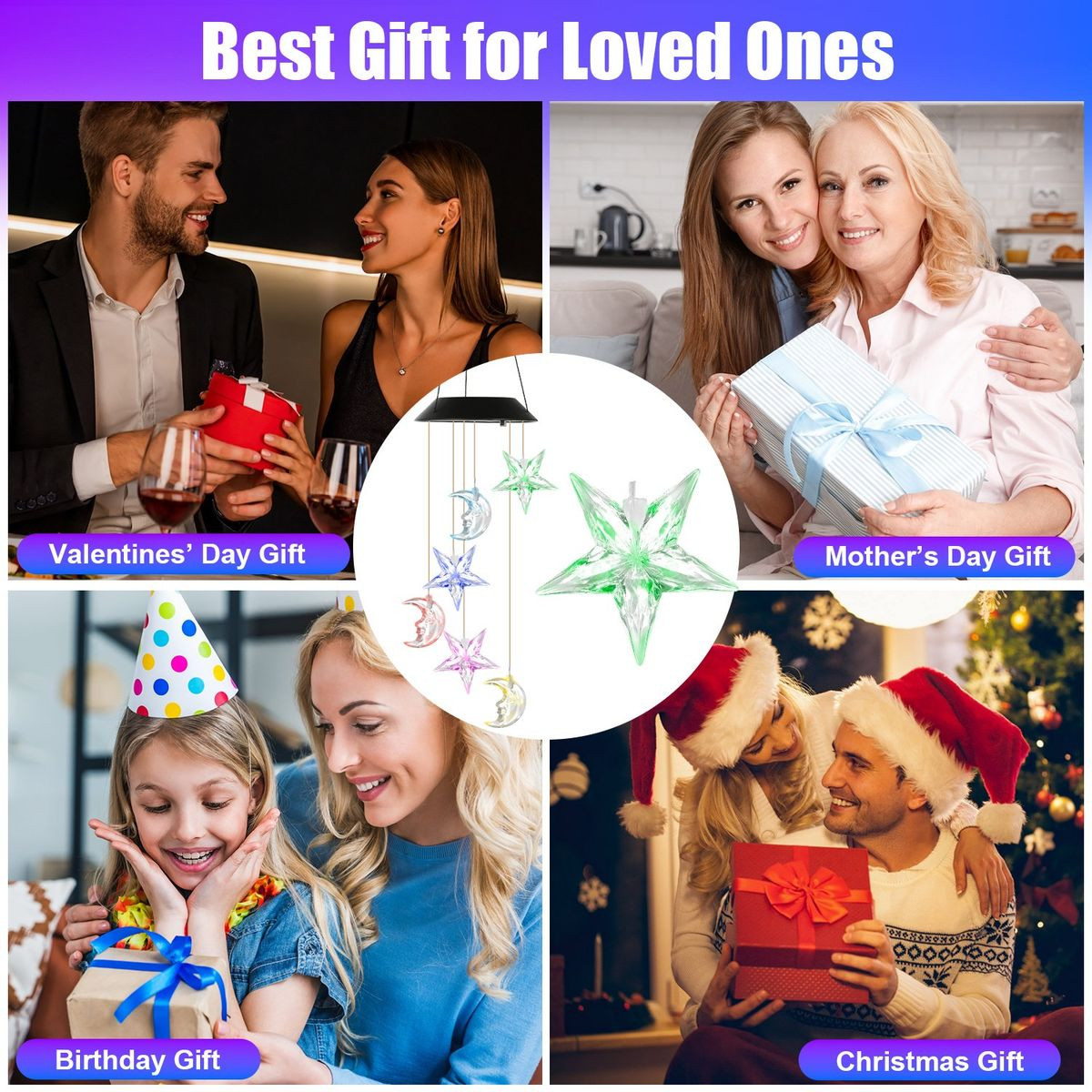 Solar Color-Changing  Moon & Star Wind Chime (1 or 2-Pack) product image