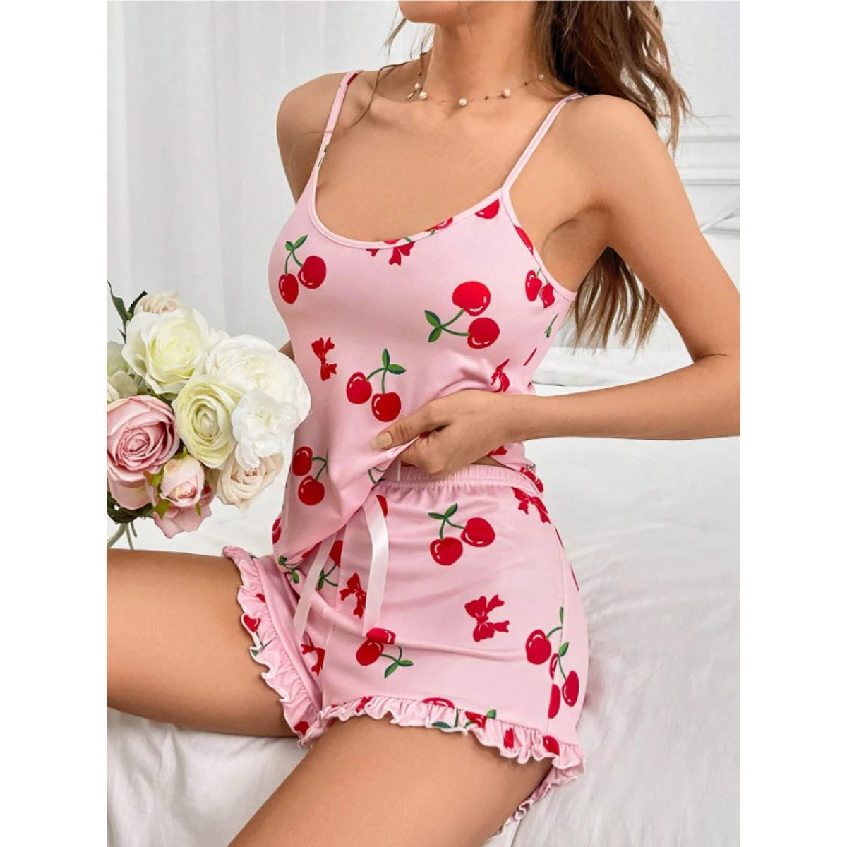 Women's Cherry Print Cami and Shorts Pajama Set product image
