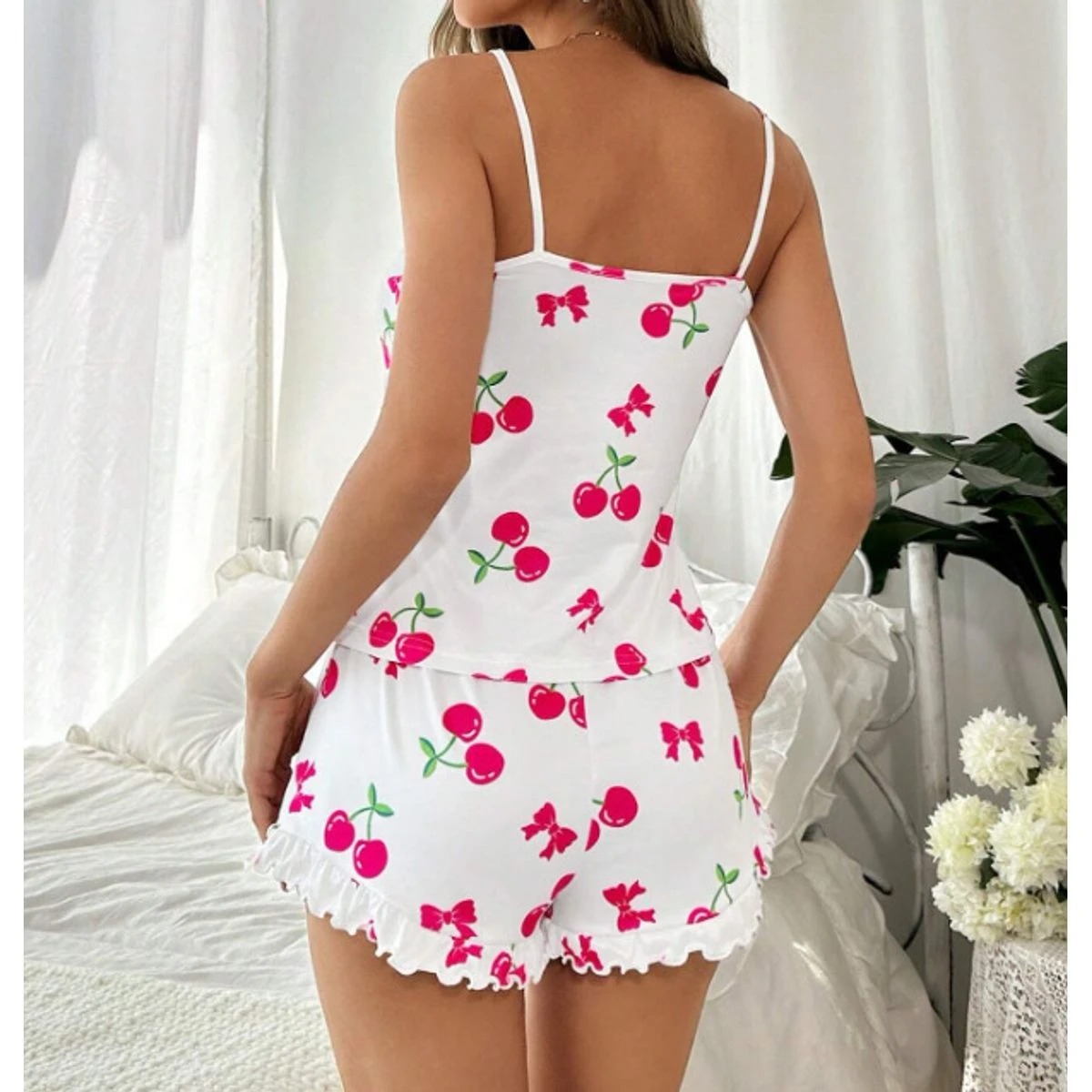 Women's Cherry Print Cami and Shorts Pajama Set product image