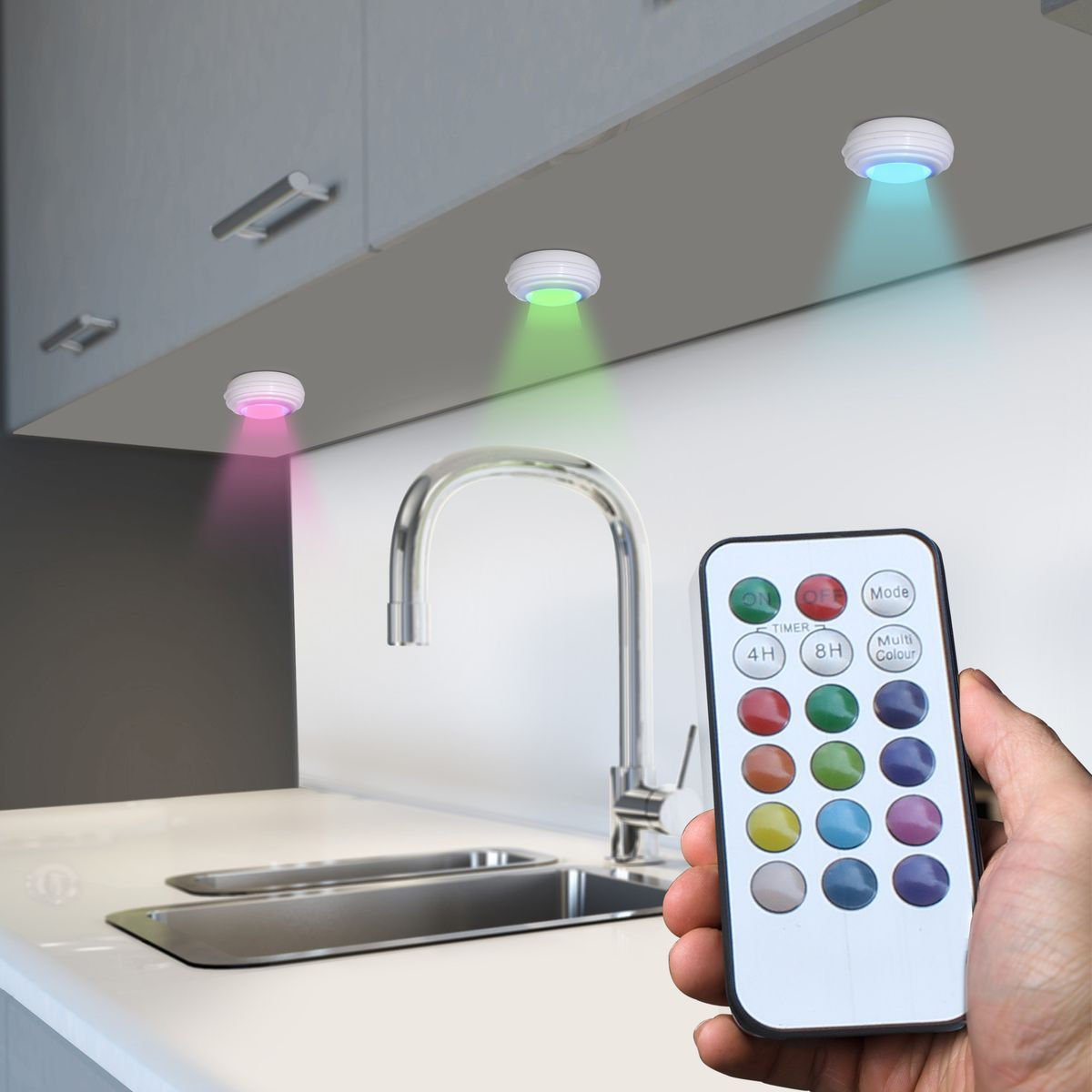 Color Changing Wireless LED Puck Light with Remote Control (3-Pack) product image