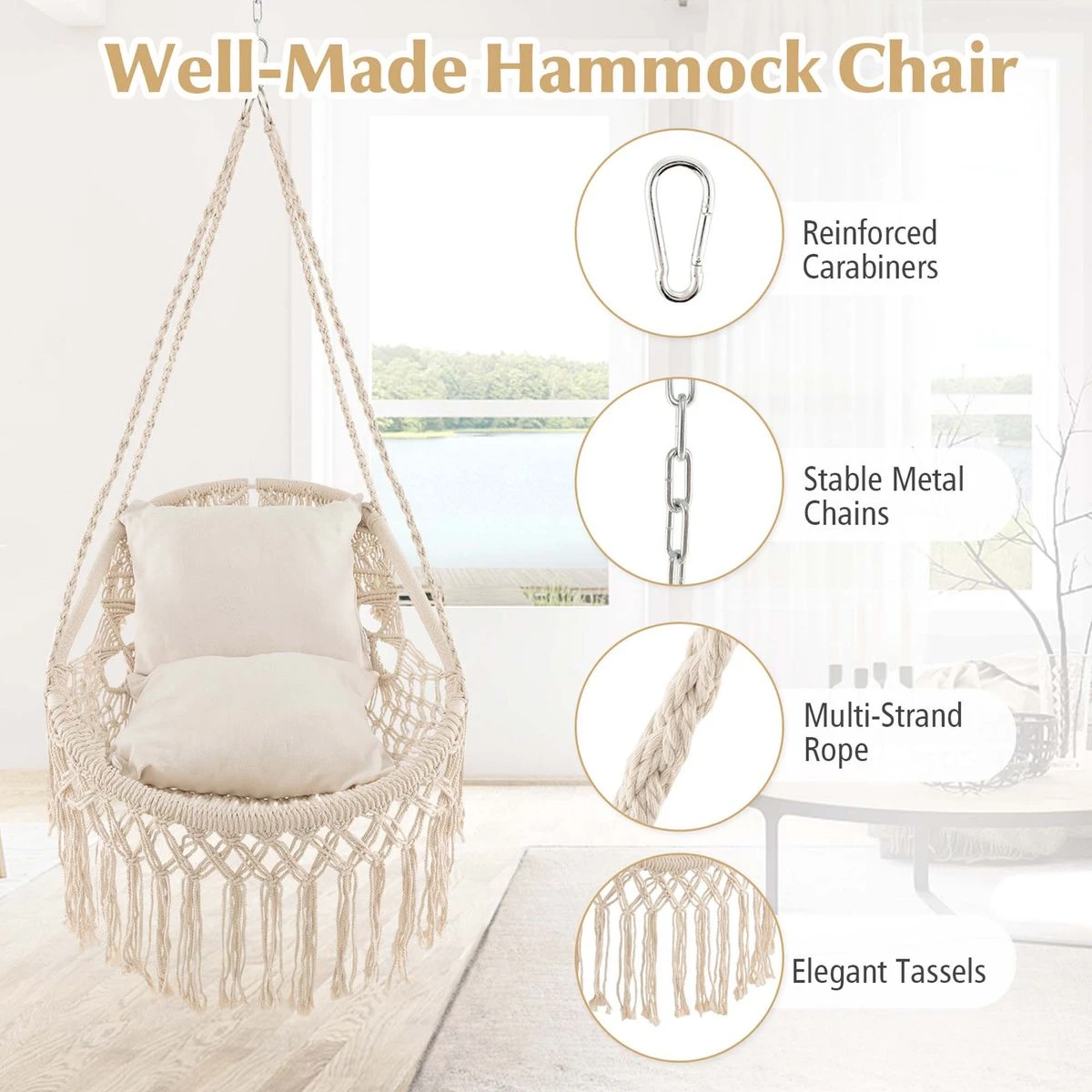 Macrame Swing Chair with Soft Cushions product image