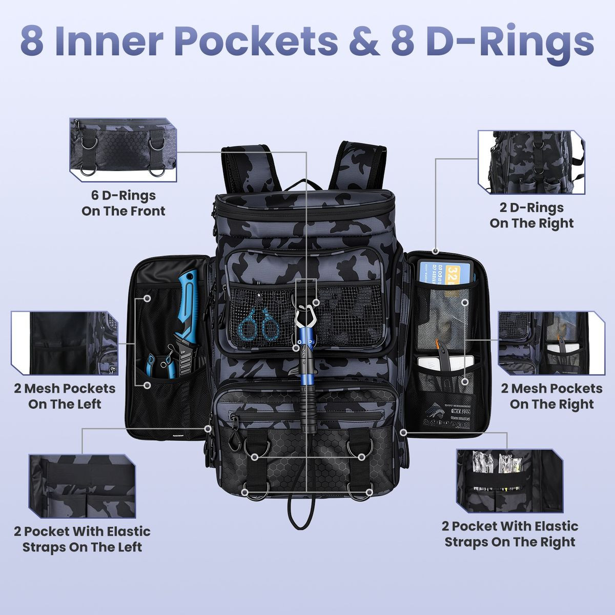 Fishing Backpack with Rod Holders and Multi‑Pocket Tackle Storage product image