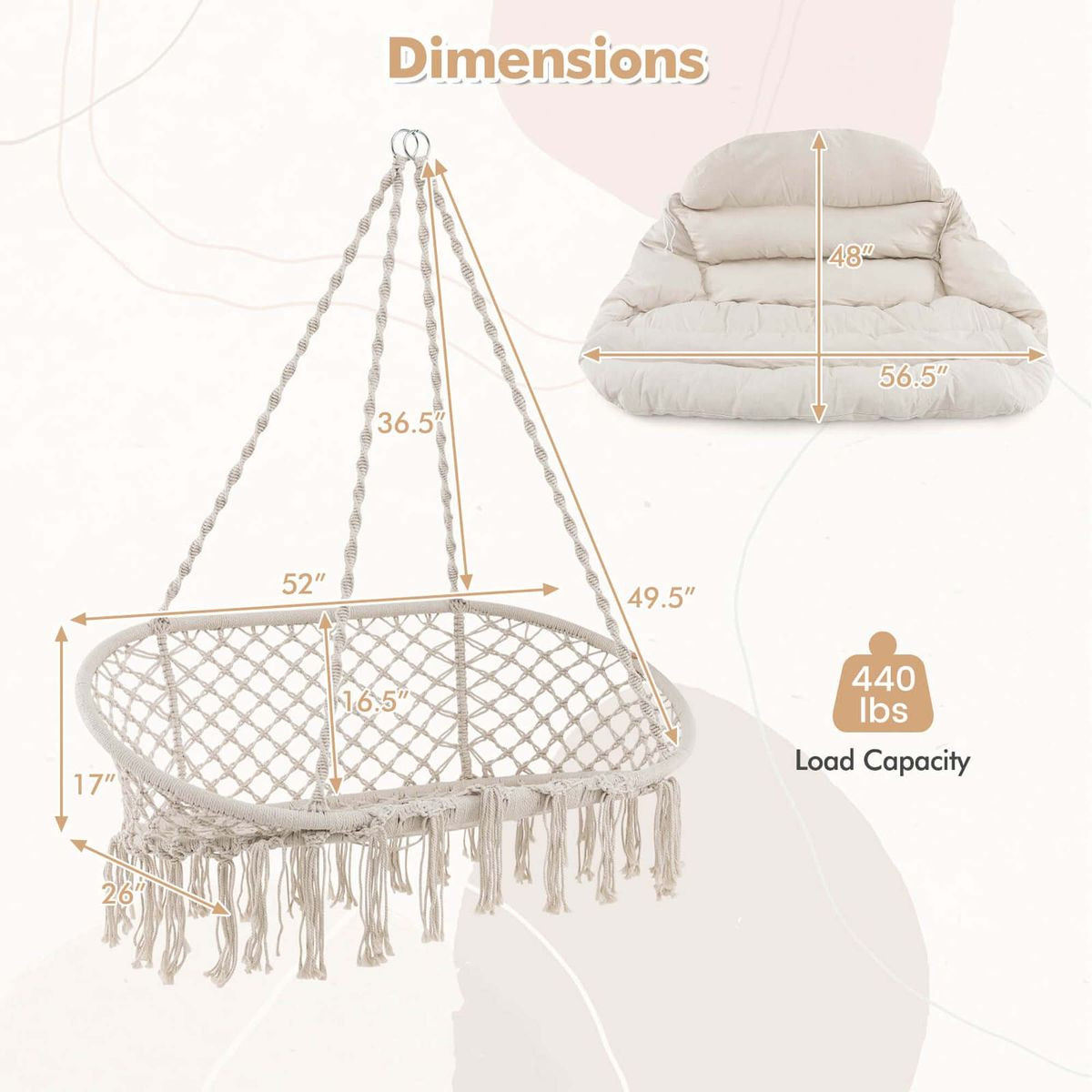 Hand-Woven Rope Hanging Chair with Thick Cushion product image