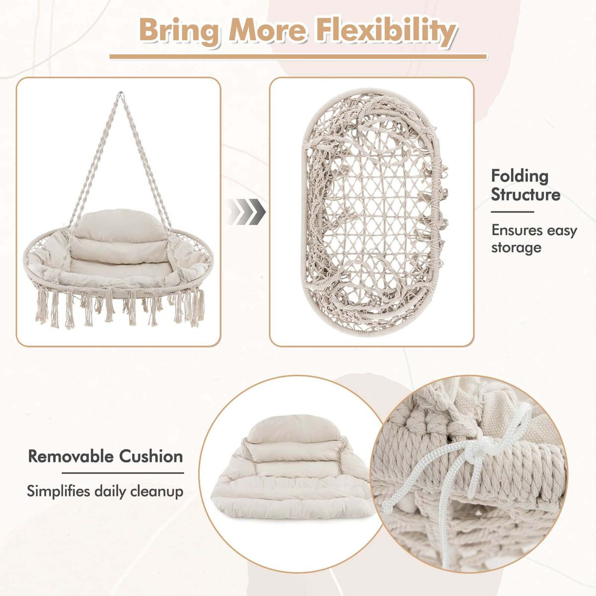 Hand-Woven Rope Hanging Chair with Thick Cushion product image