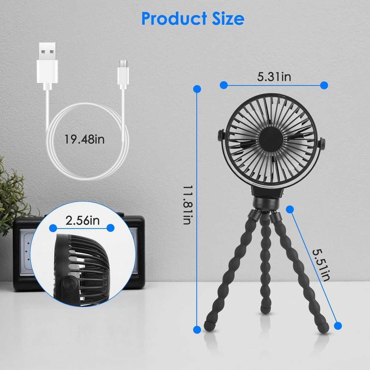 Portable Baby Stroller Fan with Flexible Tripod and 360° Cooling product image