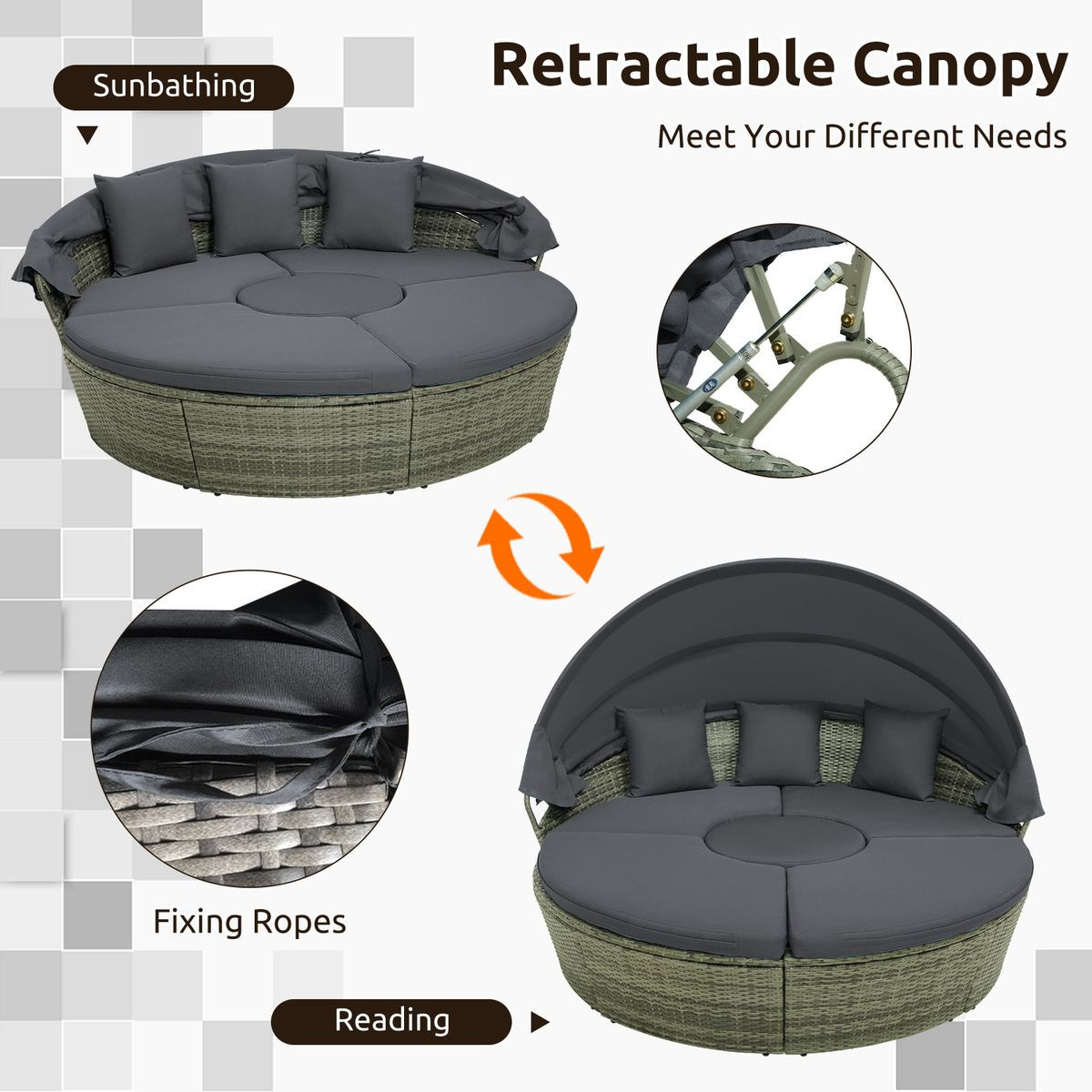 Outdoor Round Daybed with Retractable Canopy product image