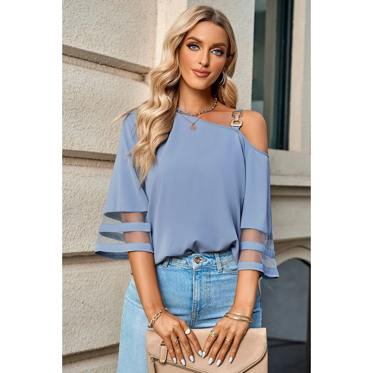 One Shoulder Buckled Strap Blouse product image
